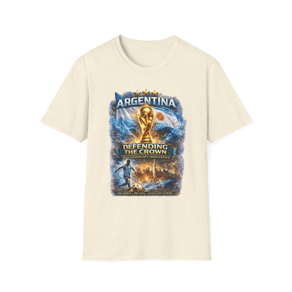 Argentina World Cup Trophy T-Shirt — Defending the Crown Soccer Fan Tee
