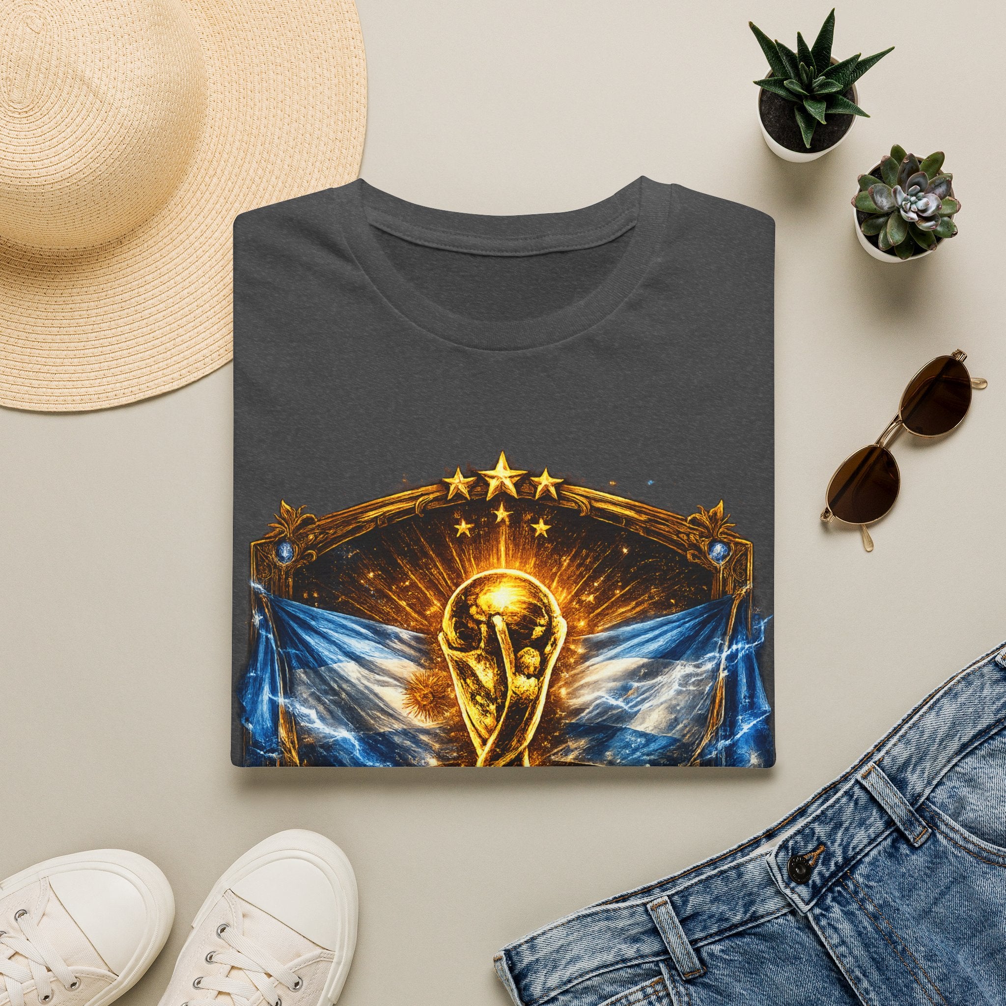 World Cup Argentina Soccer T‑Shirt — Gold Trophy Design