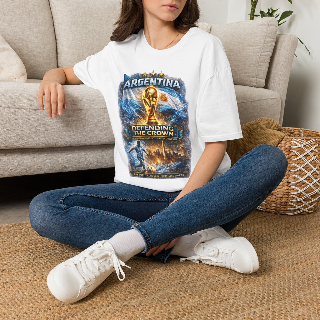 Argentina World Cup Trophy T-Shirt — Defending the Crown Soccer Fan Tee