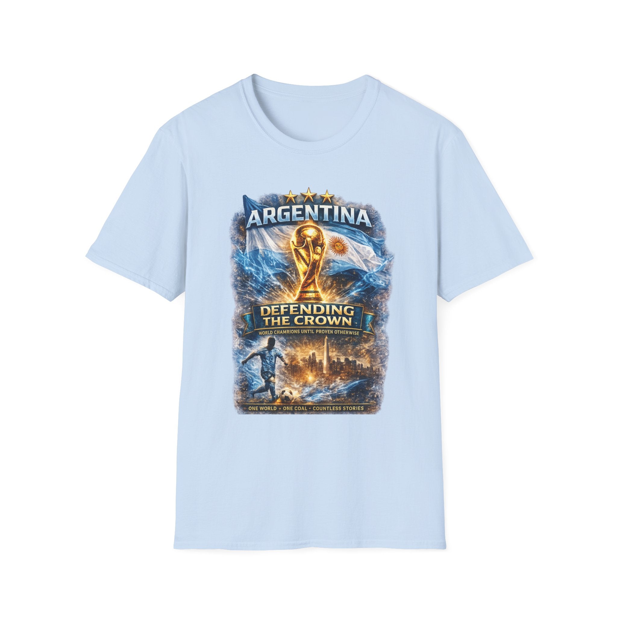 Argentina World Cup Trophy T-Shirt — Defending the Crown Soccer Fan Tee