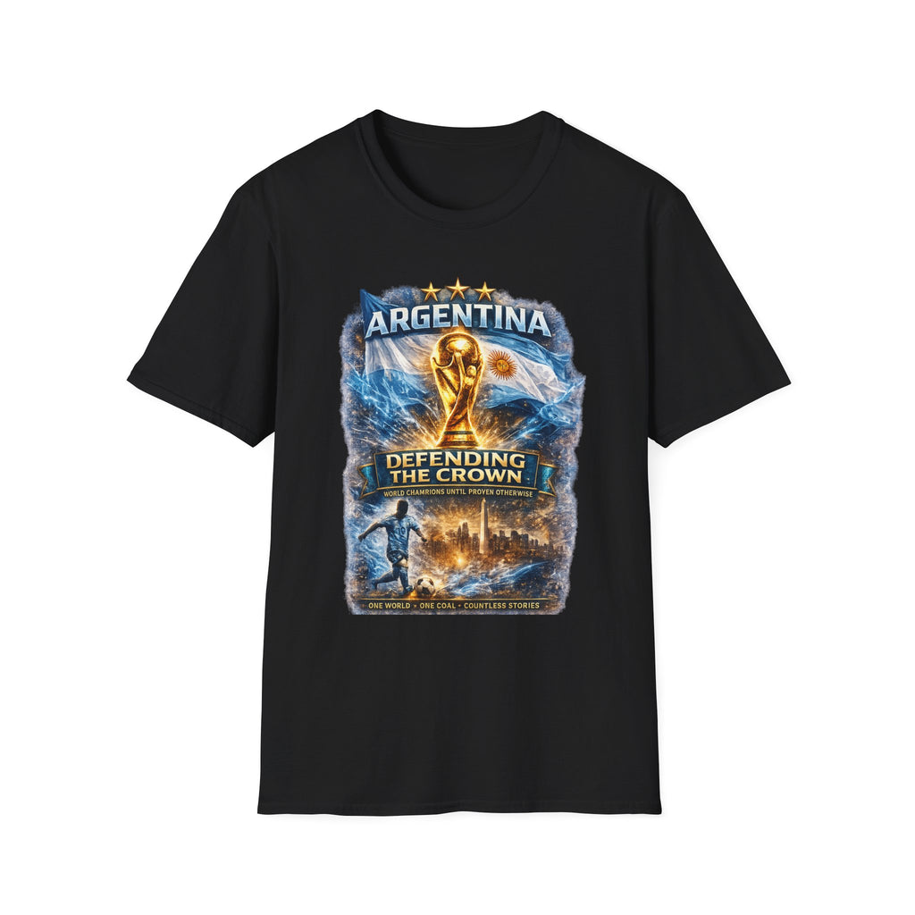 Argentina World Cup Trophy T-Shirt — Defending the Crown Soccer Fan Tee