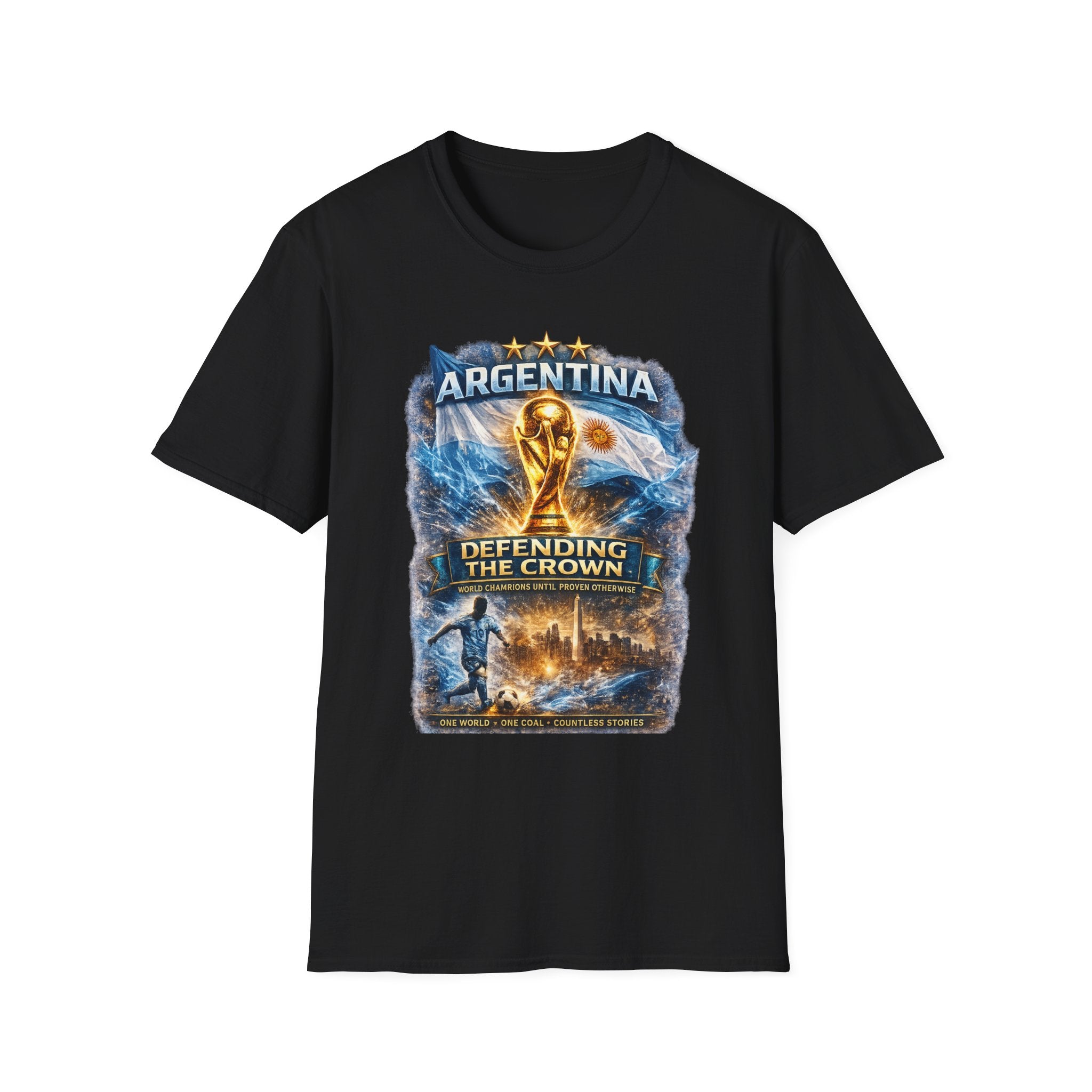 Argentina World Cup Trophy T-Shirt — Defending the Crown Soccer Fan Tee