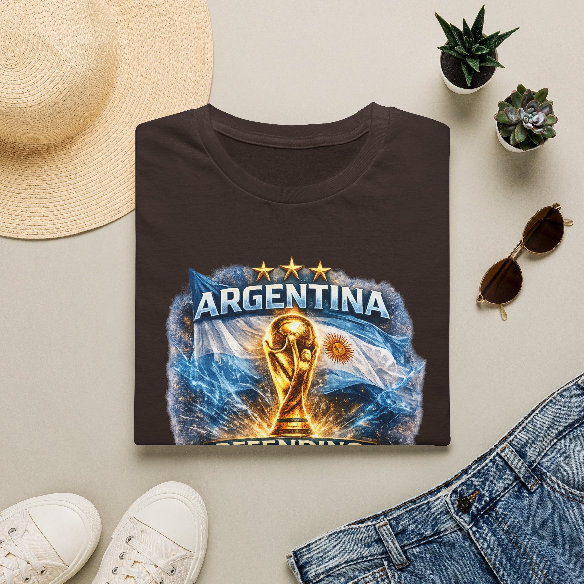 Argentina World Cup Trophy T-Shirt — Defending the Crown Soccer Fan Tee