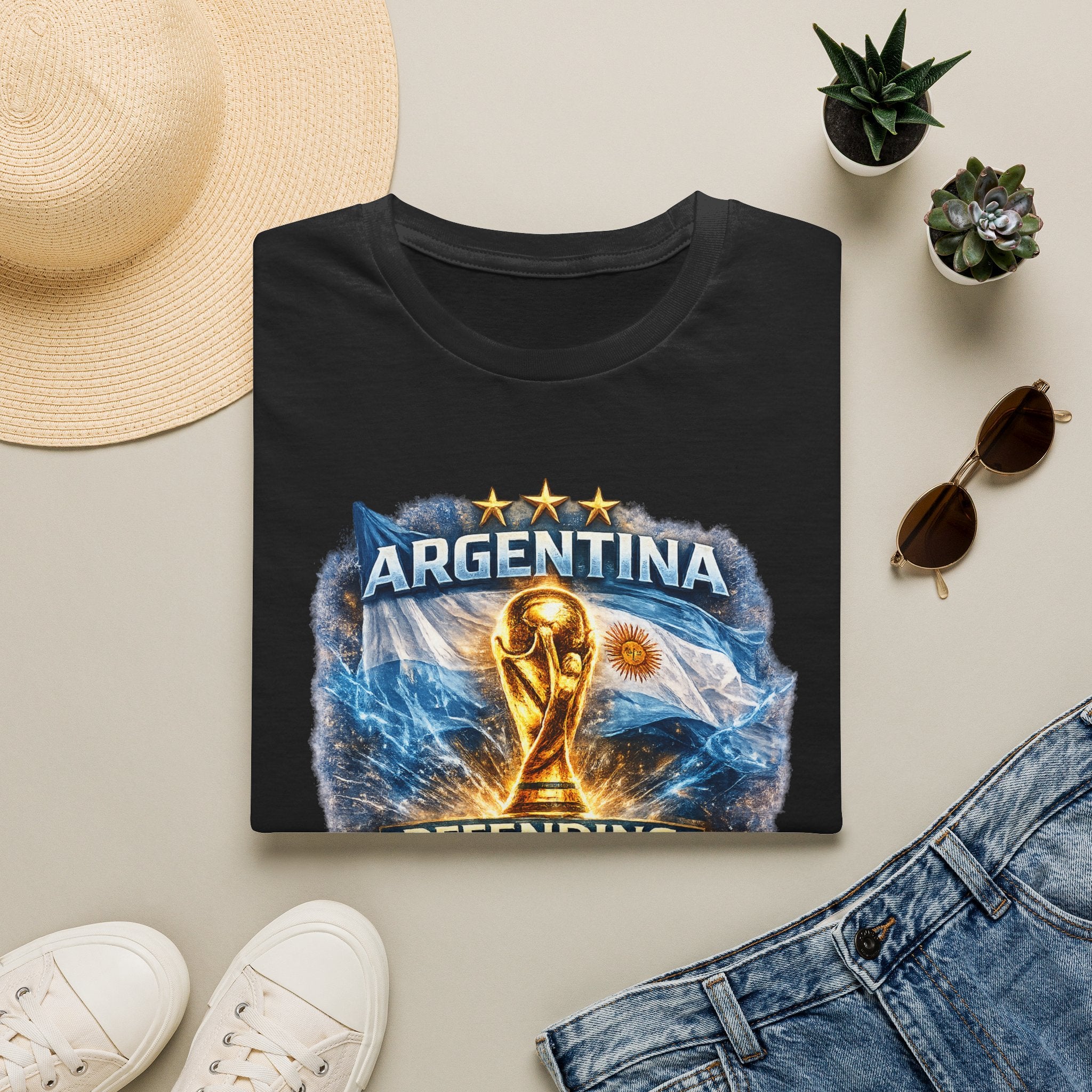 Argentina World Cup Trophy T-Shirt — Defending the Crown Soccer Fan Tee