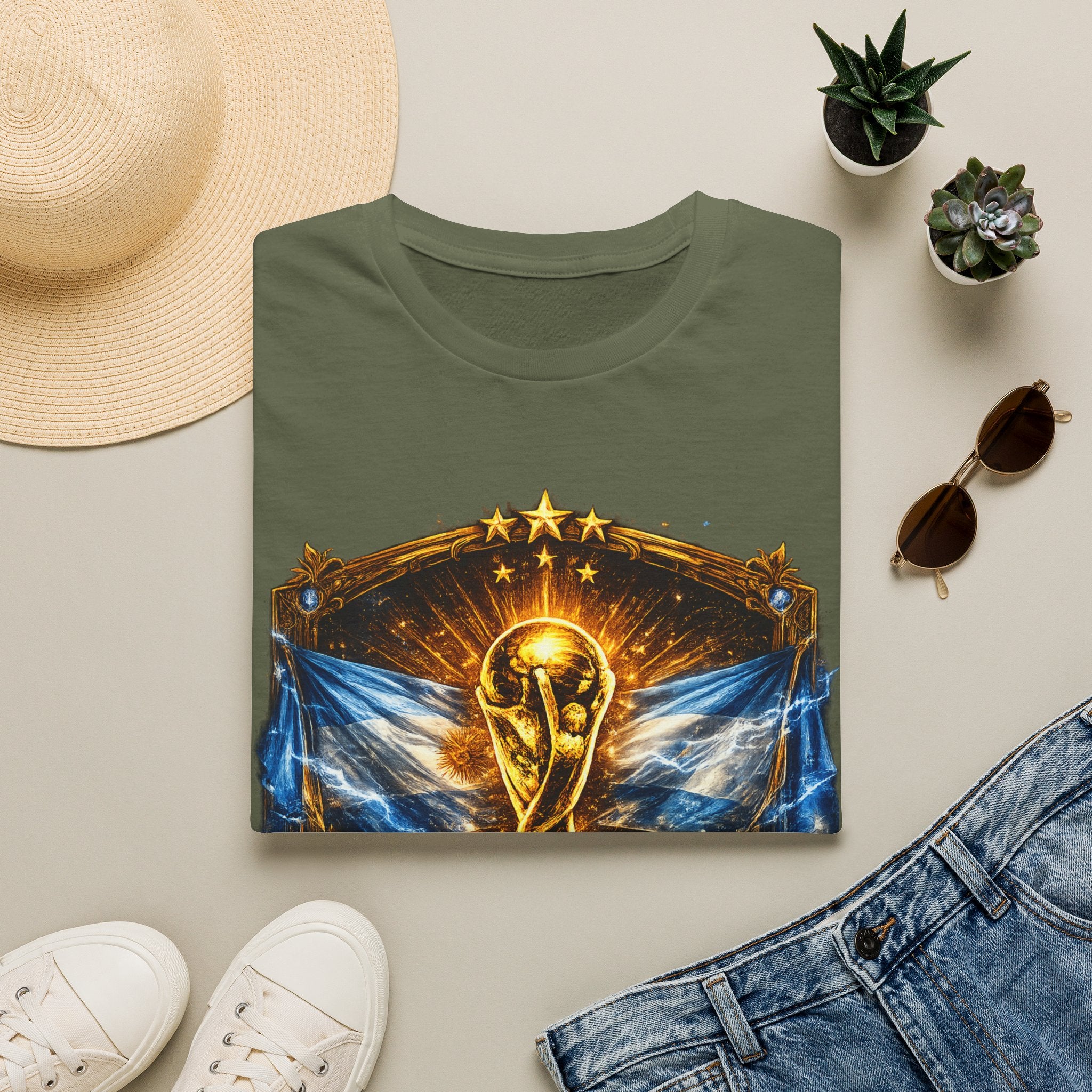 World Cup Argentina Soccer T‑Shirt — Gold Trophy Design