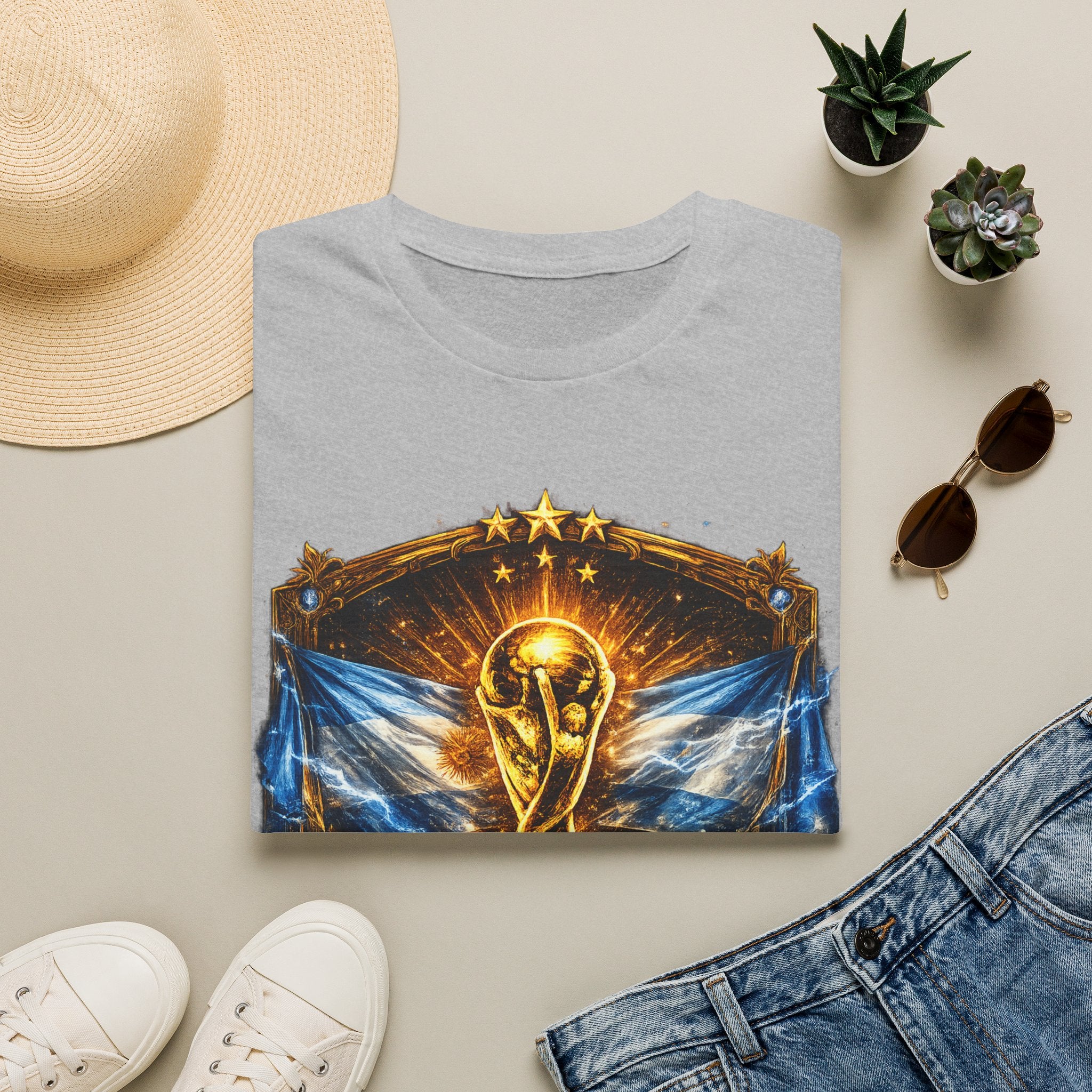 World Cup Argentina Soccer T‑Shirt — Gold Trophy Design