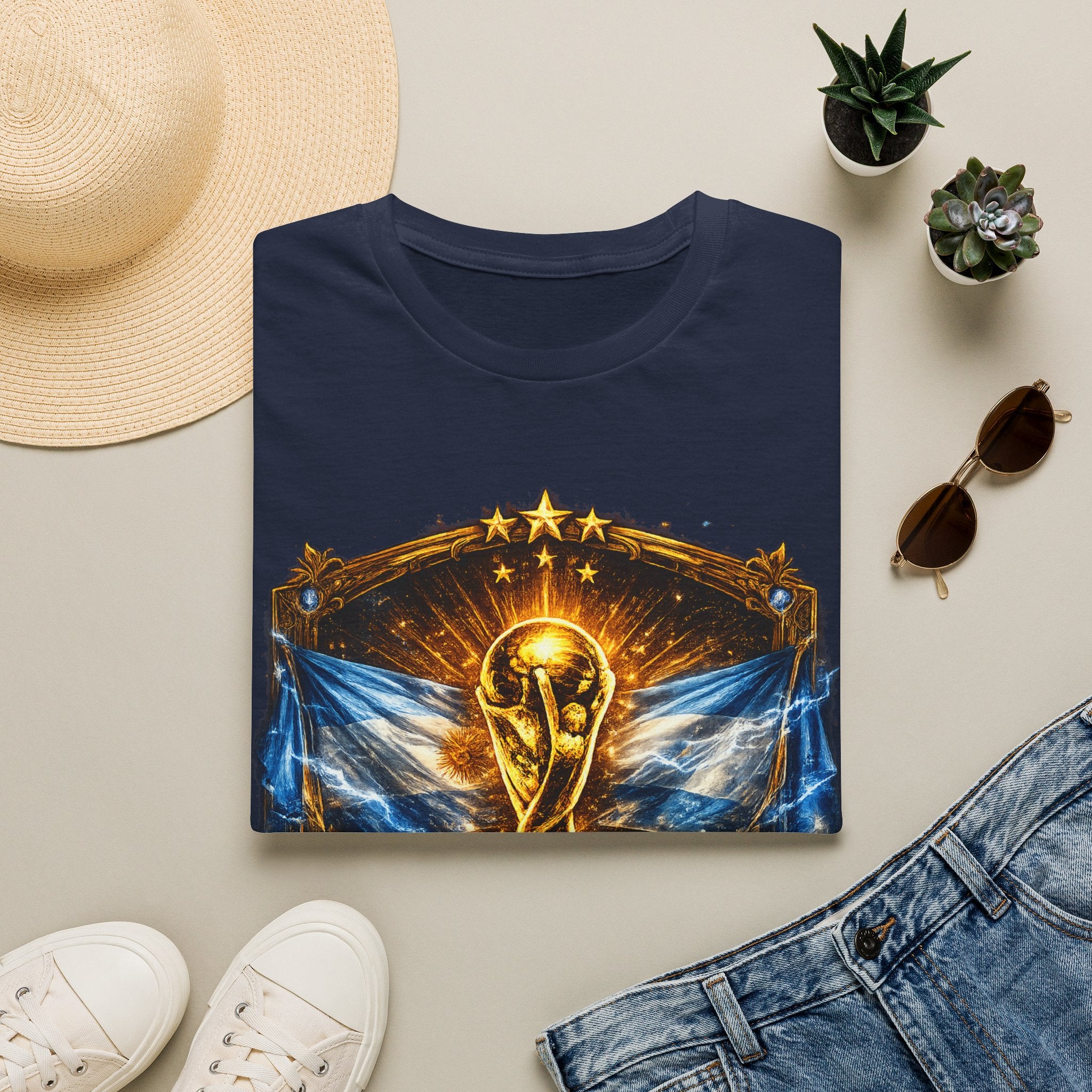 World Cup Argentina Soccer T‑Shirt — Gold Trophy Design