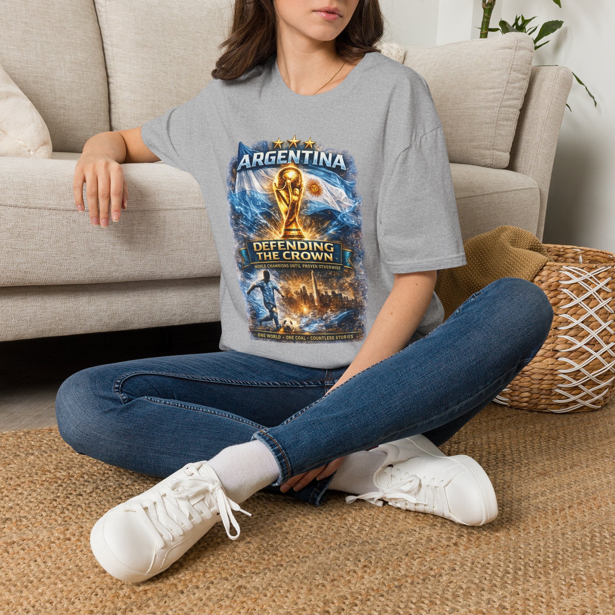 Argentina World Cup Trophy T-Shirt — Defending the Crown Soccer Fan Tee