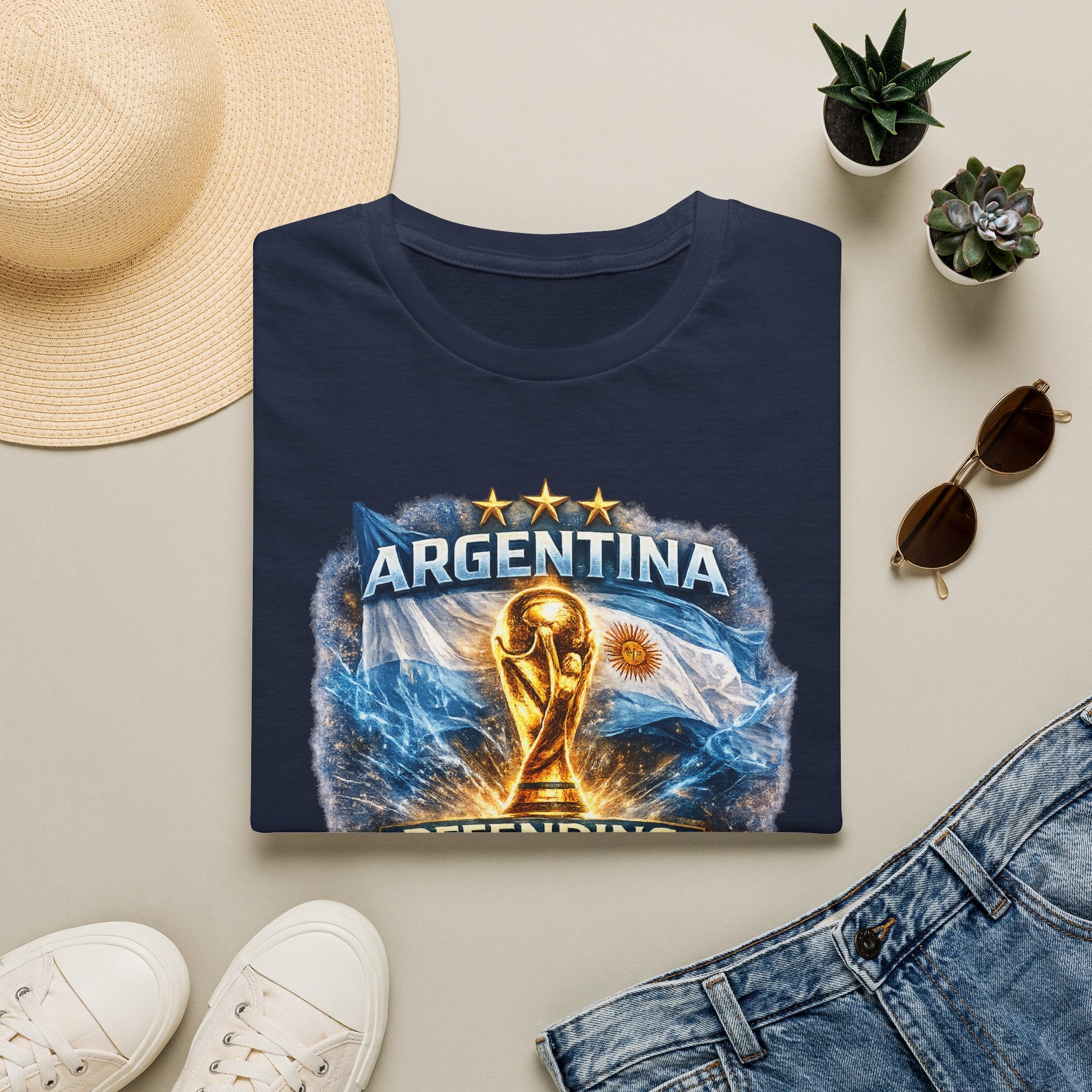 Argentina World Cup Trophy T-Shirt — Defending the Crown Soccer Fan Tee