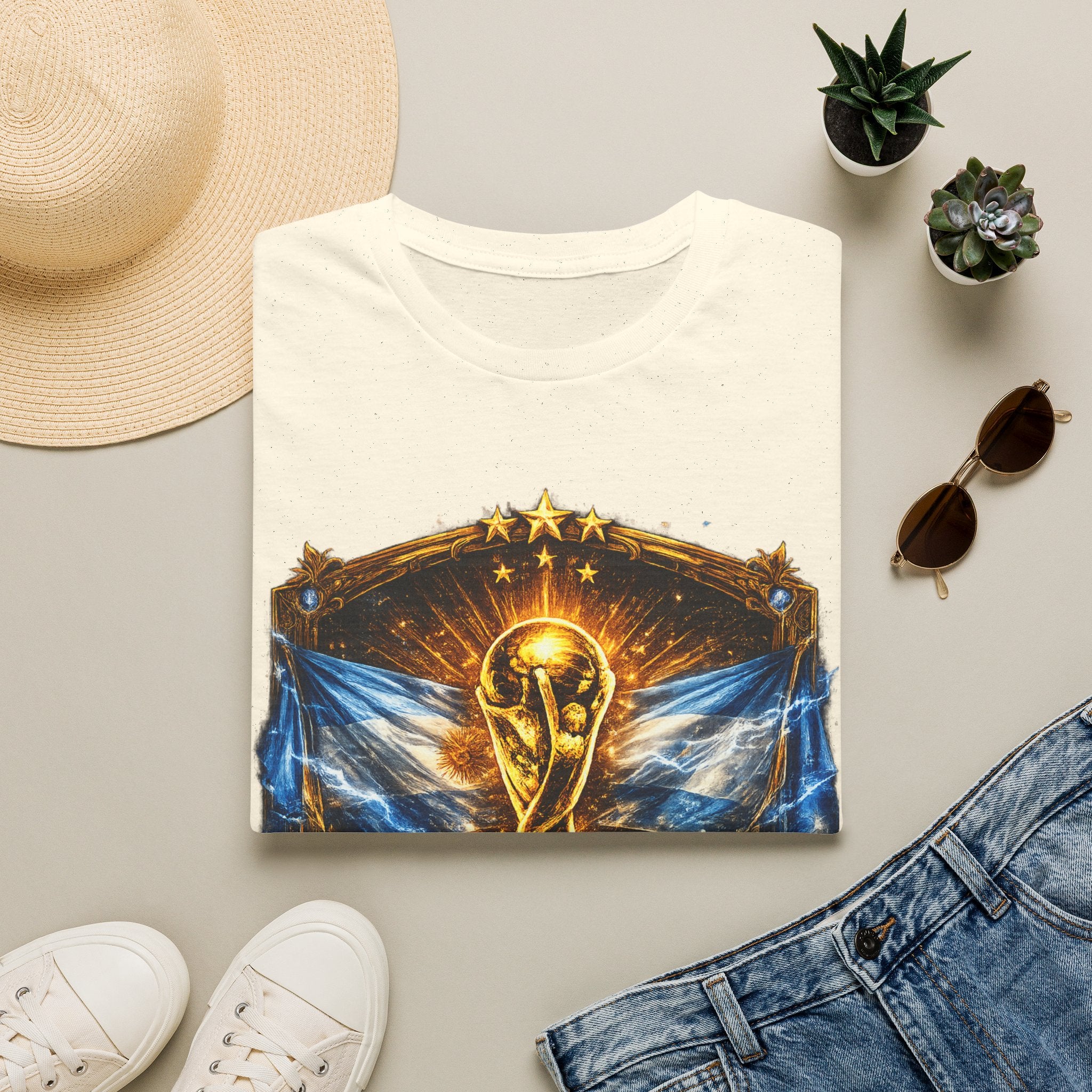 World Cup Argentina Soccer T‑Shirt — Gold Trophy Design