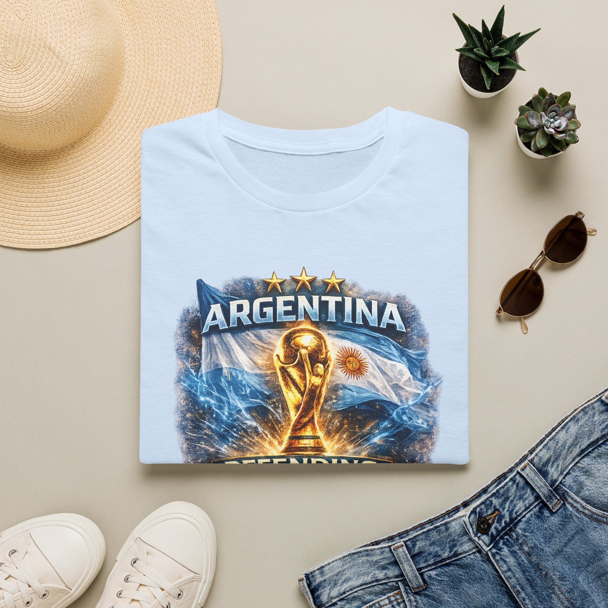 Argentina World Cup Trophy T-Shirt — Defending the Crown Soccer Fan Tee
