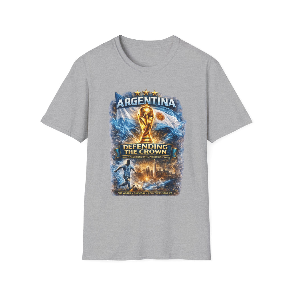 Argentina World Cup Trophy T-Shirt — Defending the Crown Soccer Fan Tee