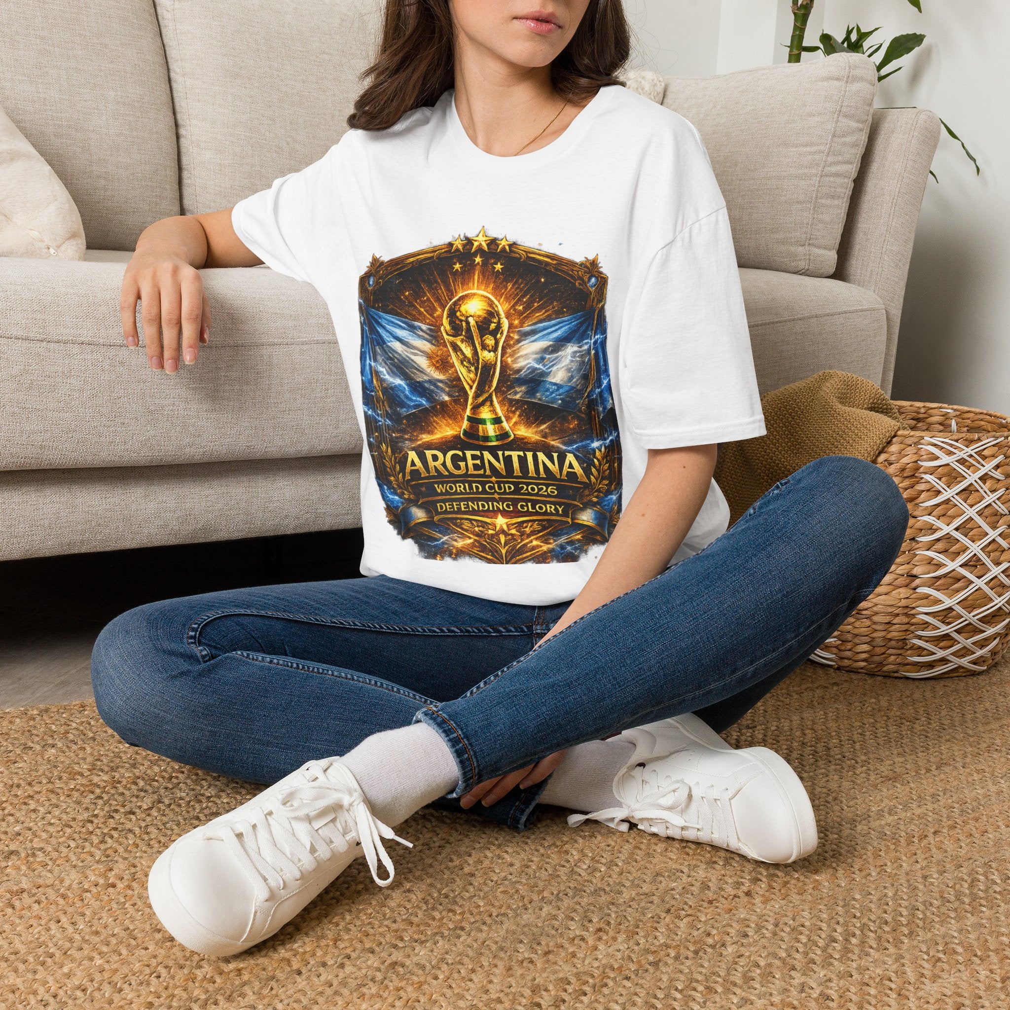 World Cup Argentina Soccer T‑Shirt — Gold Trophy Design