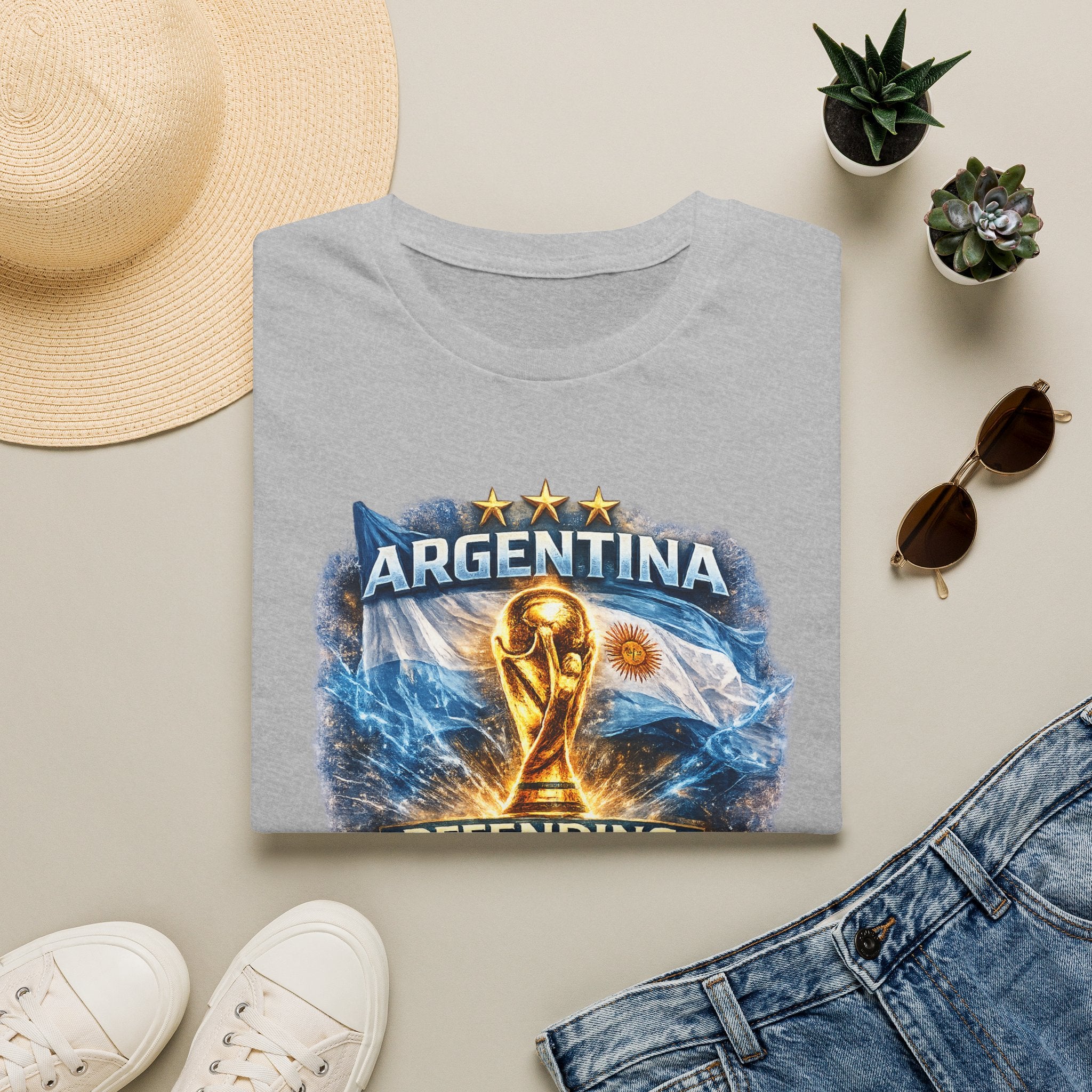 Argentina World Cup Trophy T-Shirt — Defending the Crown Soccer Fan Tee