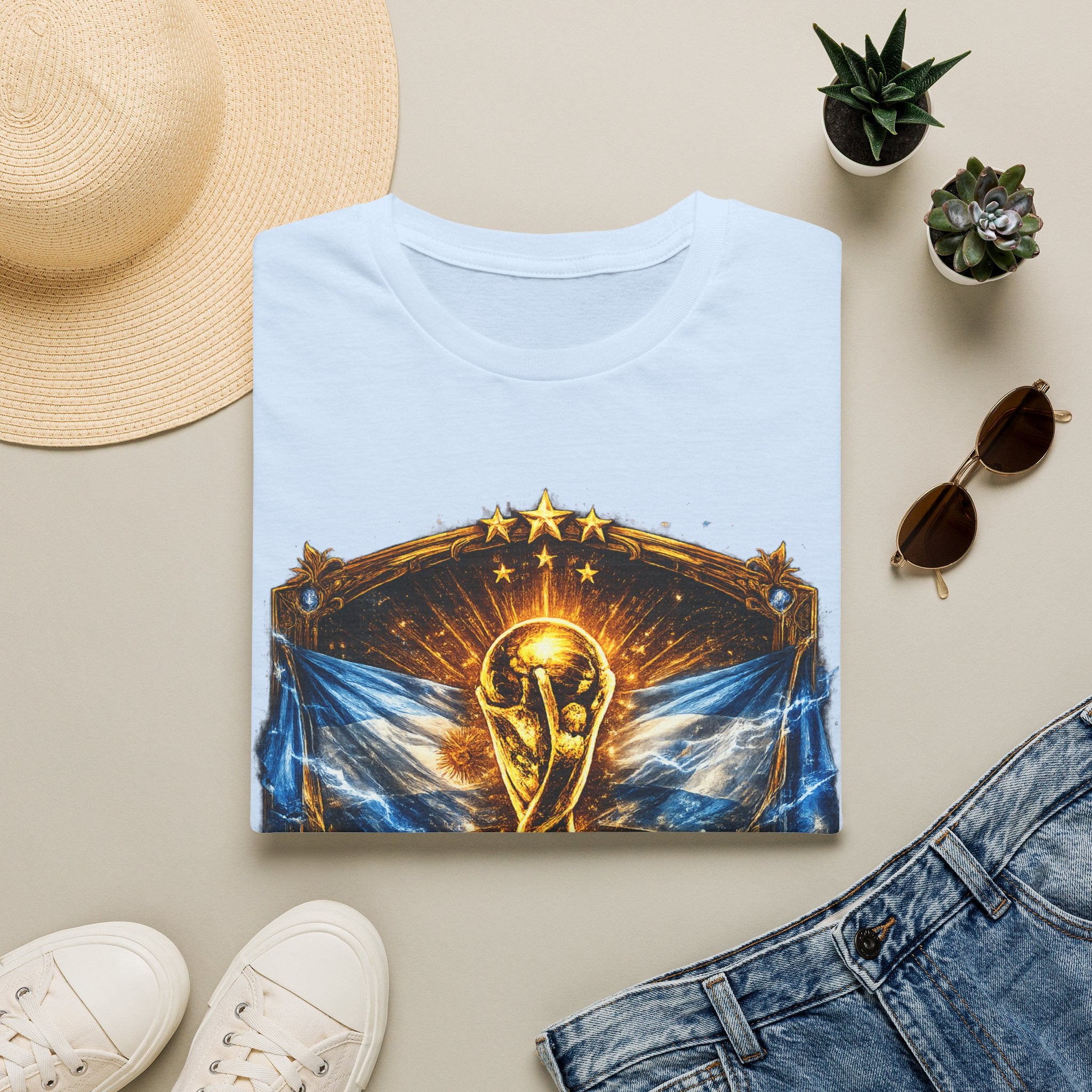 World Cup Argentina Soccer T‑Shirt — Gold Trophy Design