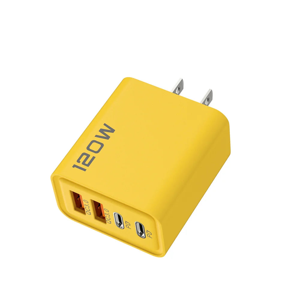 Total 120W 4-Port USB Type C Fast Wall Adapter for Quick Charge Mobile Phone - High-Speed Charging Dock for Phones Tablets