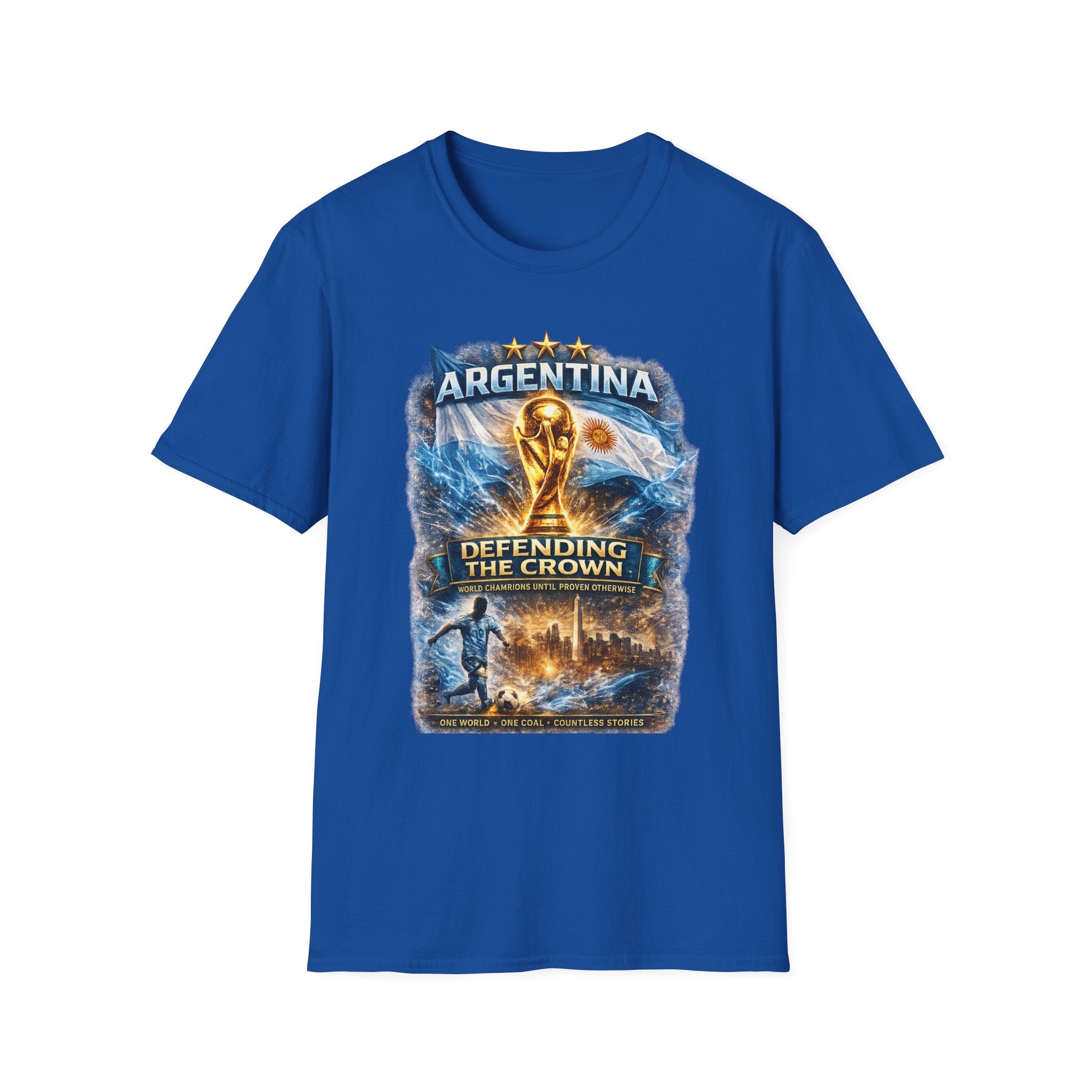 Argentina World Cup Trophy T-Shirt — Defending the Crown Soccer Fan Tee