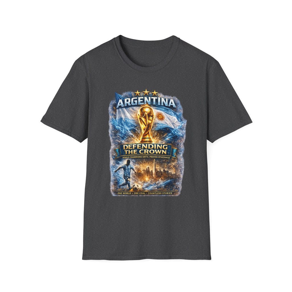 Argentina World Cup Trophy T-Shirt — Defending the Crown Soccer Fan Tee