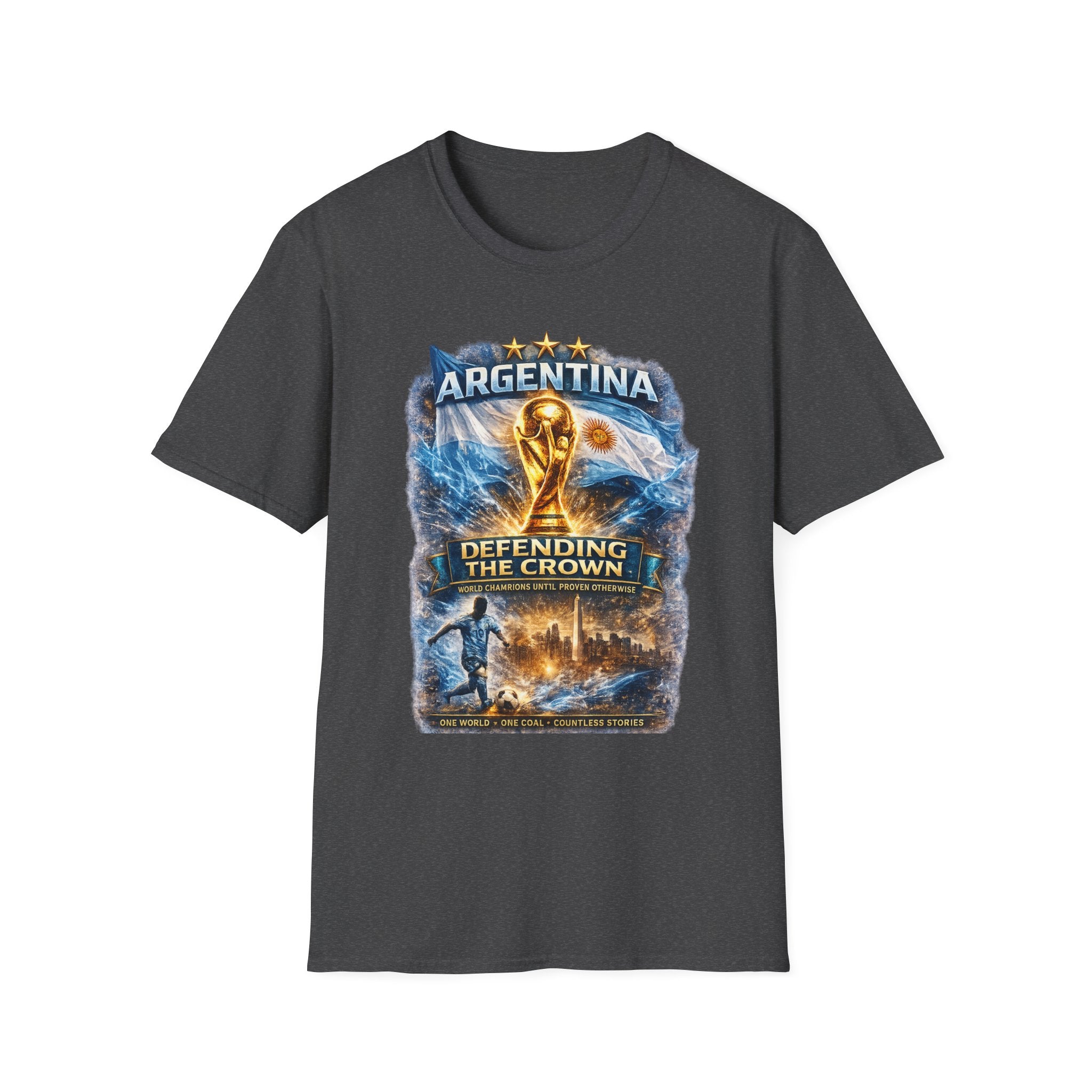 Argentina World Cup Trophy T-Shirt — Defending the Crown Soccer Fan Tee