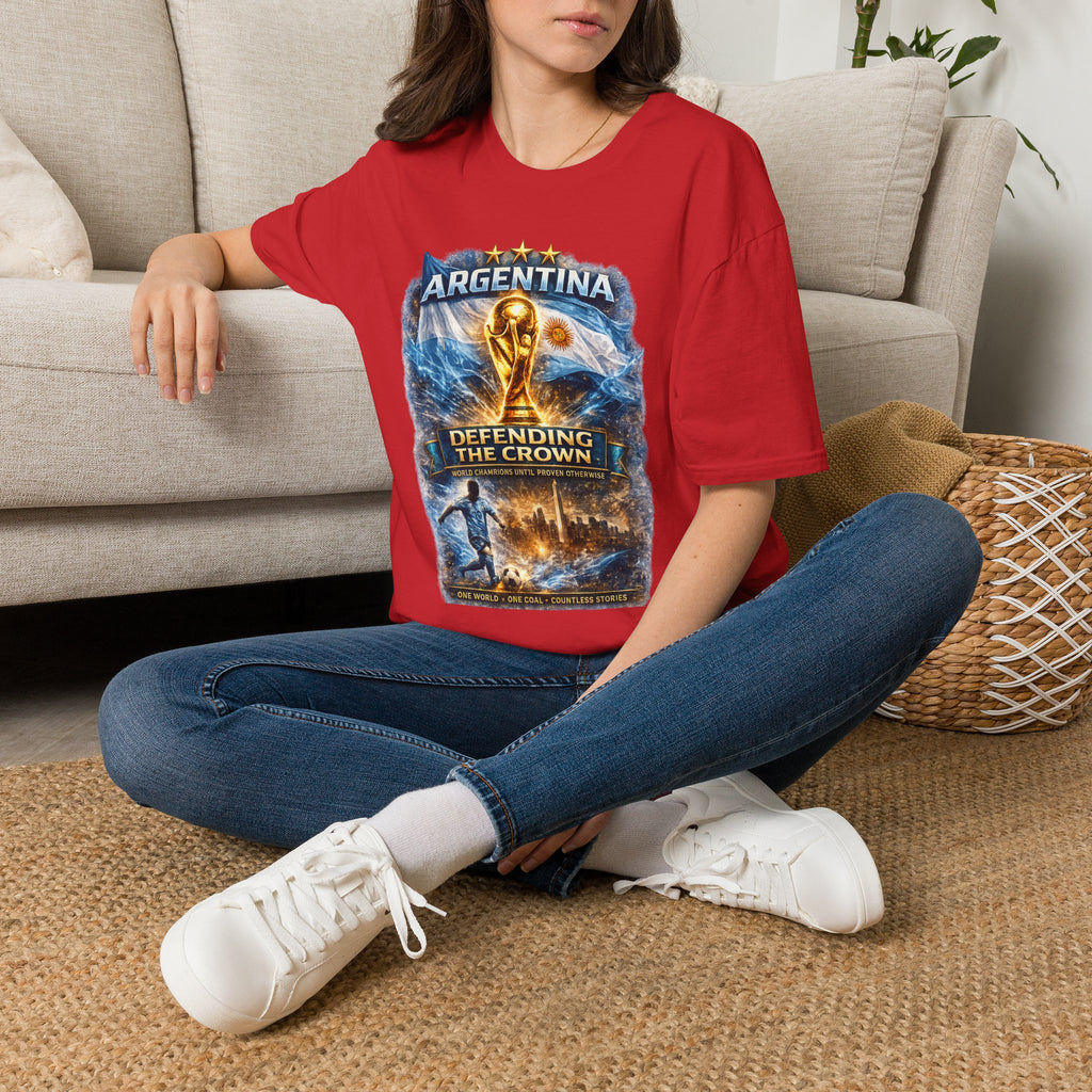 Argentina World Cup Trophy T-Shirt — Defending the Crown Soccer Fan Tee