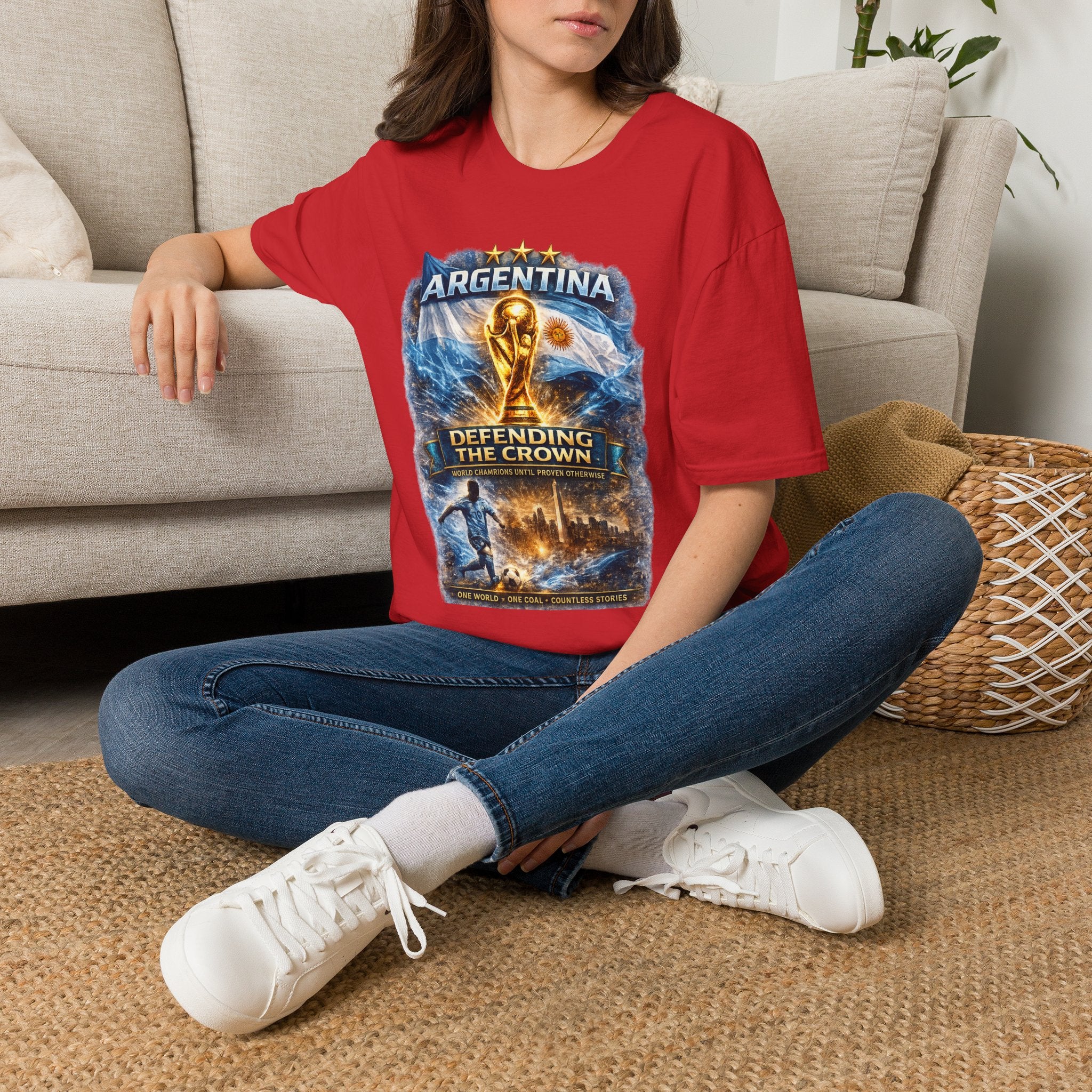Argentina World Cup Trophy T-Shirt — Defending the Crown Soccer Fan Tee