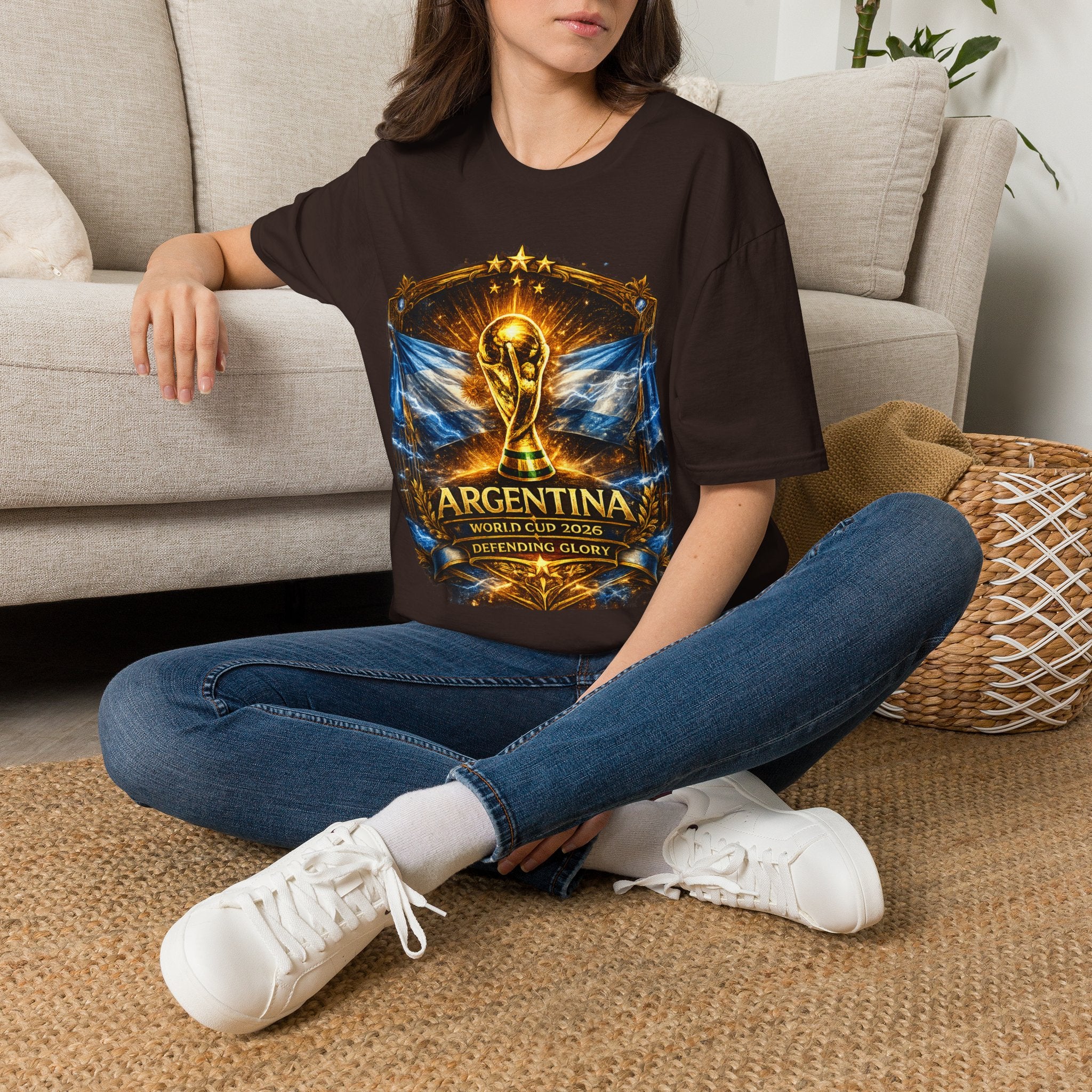 World Cup Argentina Soccer T‑Shirt — Gold Trophy Design