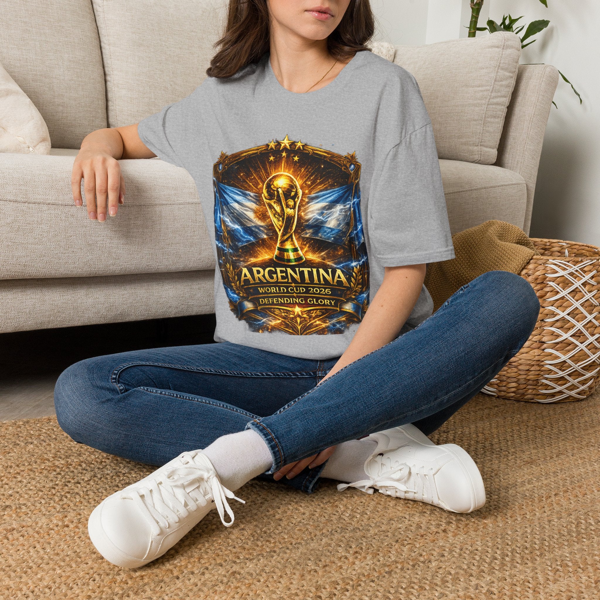World Cup Argentina Soccer T‑Shirt — Gold Trophy Design