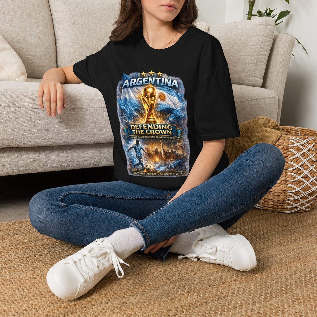 Argentina World Cup Trophy T-Shirt — Defending the Crown Soccer Fan Tee