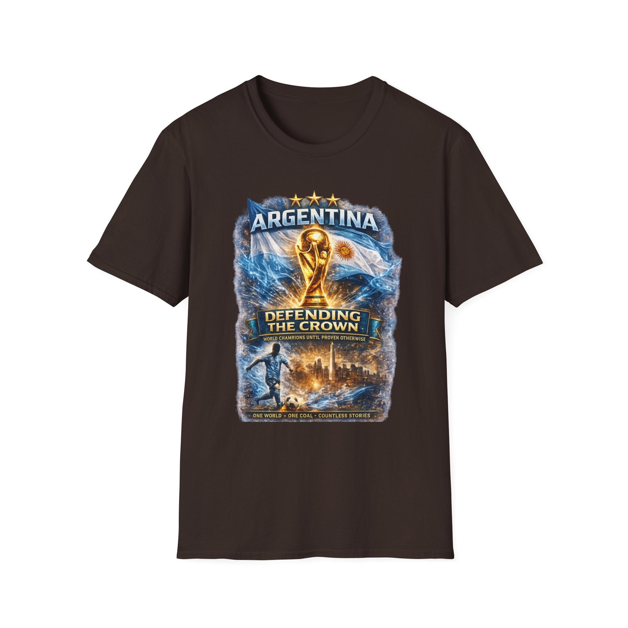 Argentina World Cup Trophy T-Shirt — Defending the Crown Soccer Fan Tee