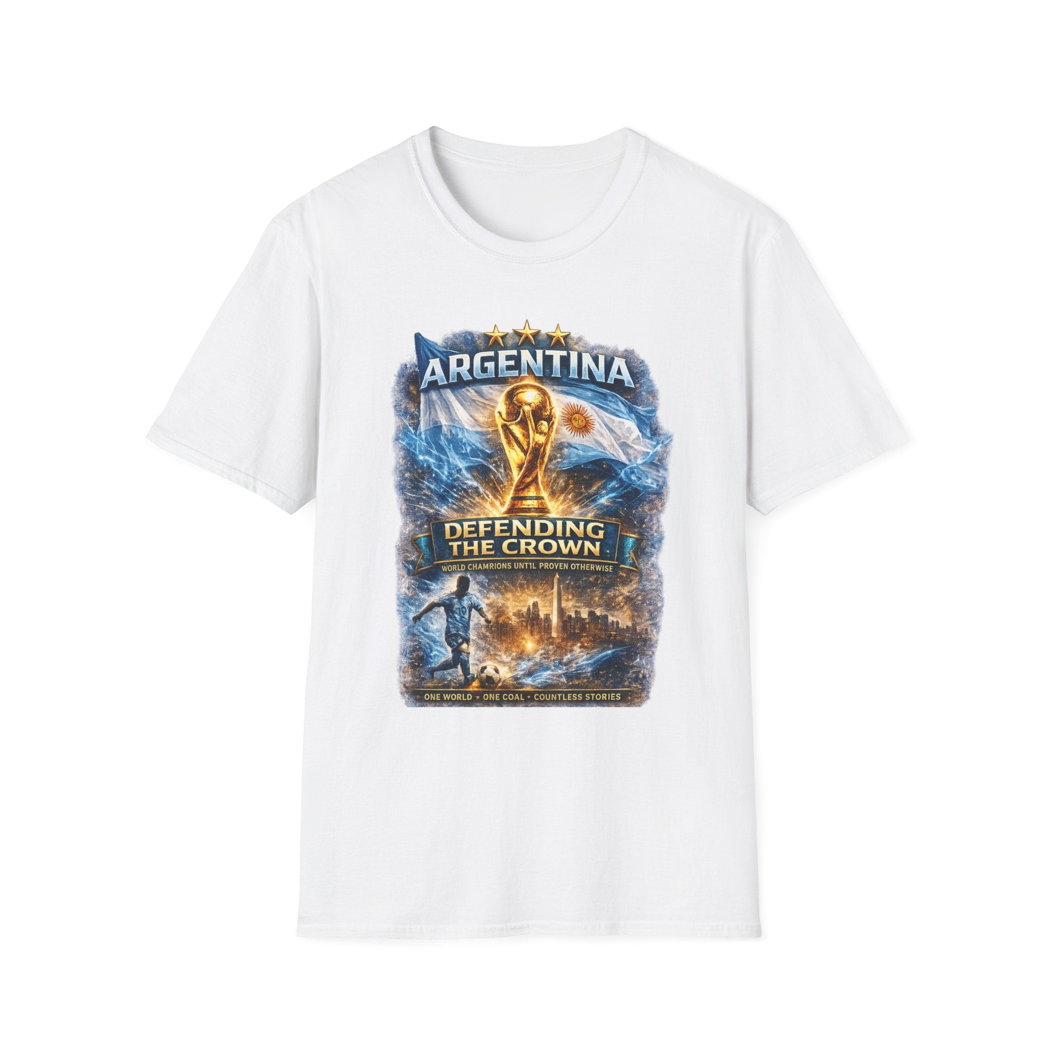 Argentina World Cup Trophy T-Shirt — Defending the Crown Soccer Fan Tee