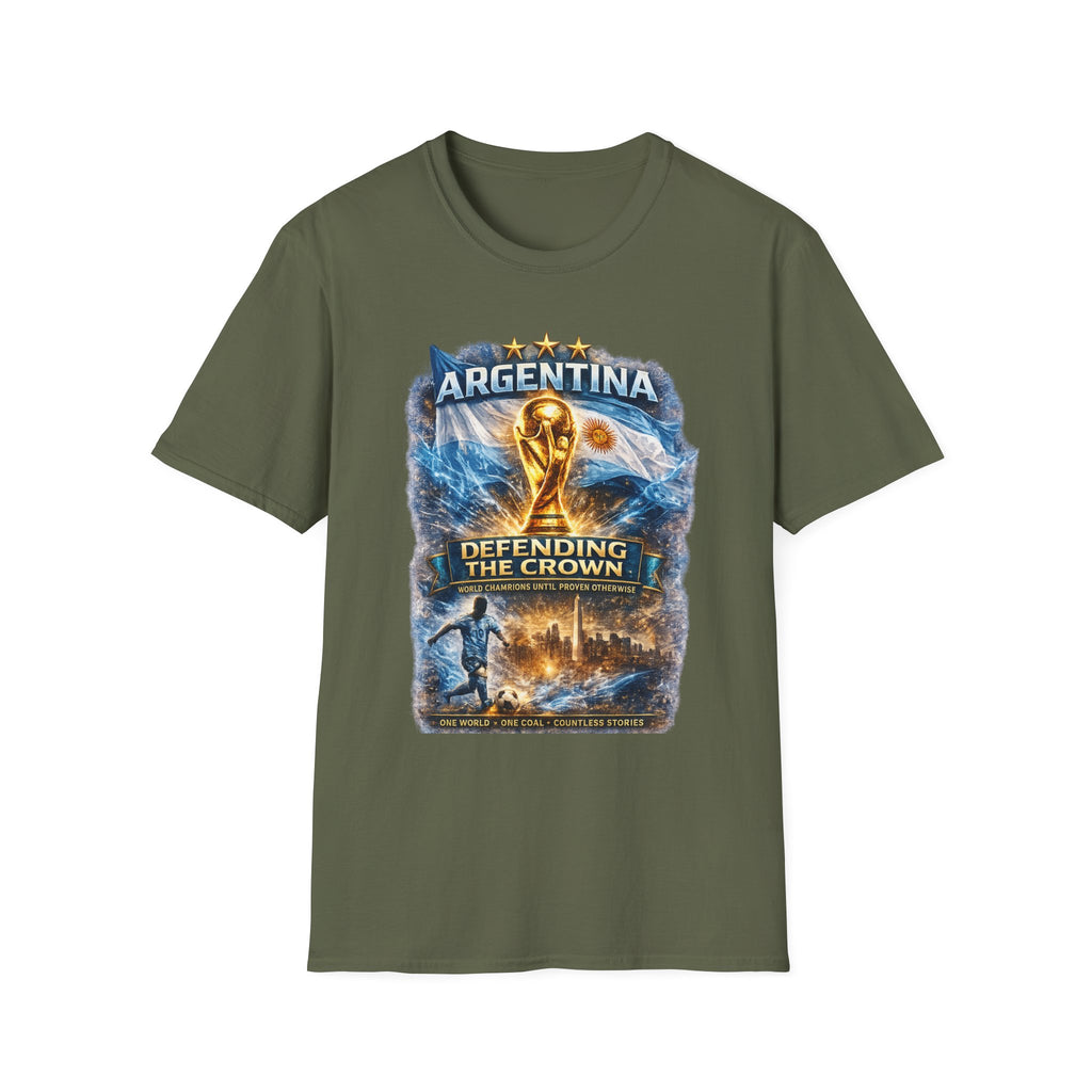 Argentina World Cup Trophy T-Shirt — Defending the Crown Soccer Fan Tee