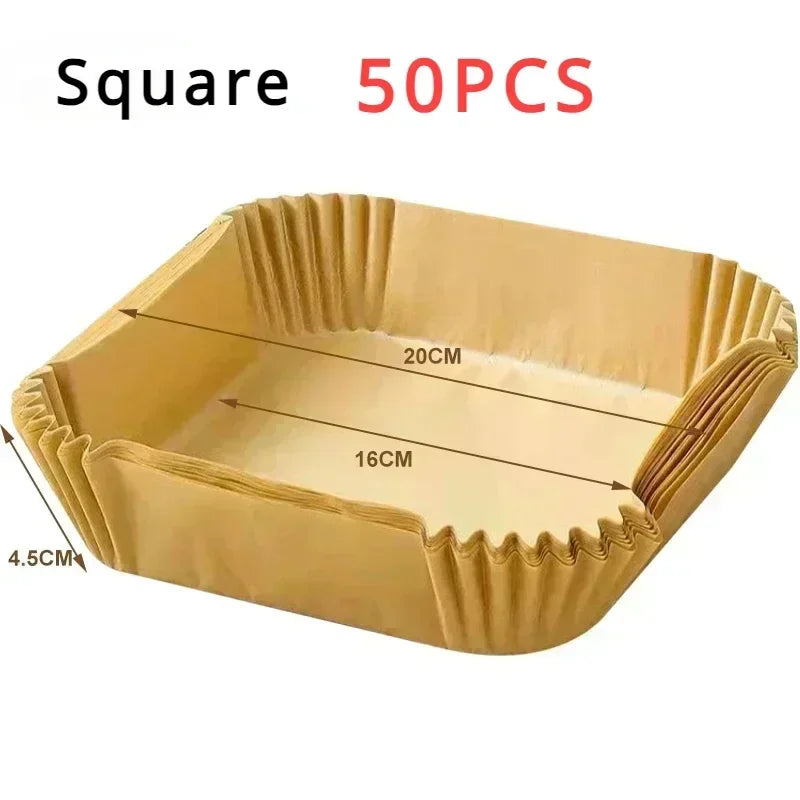 Air Fryer Paper Disposable Airfrying Baking Paper Round Square Air Fryer Liners Non-Stick Air Fryer Disposable Paper 50/100pcs