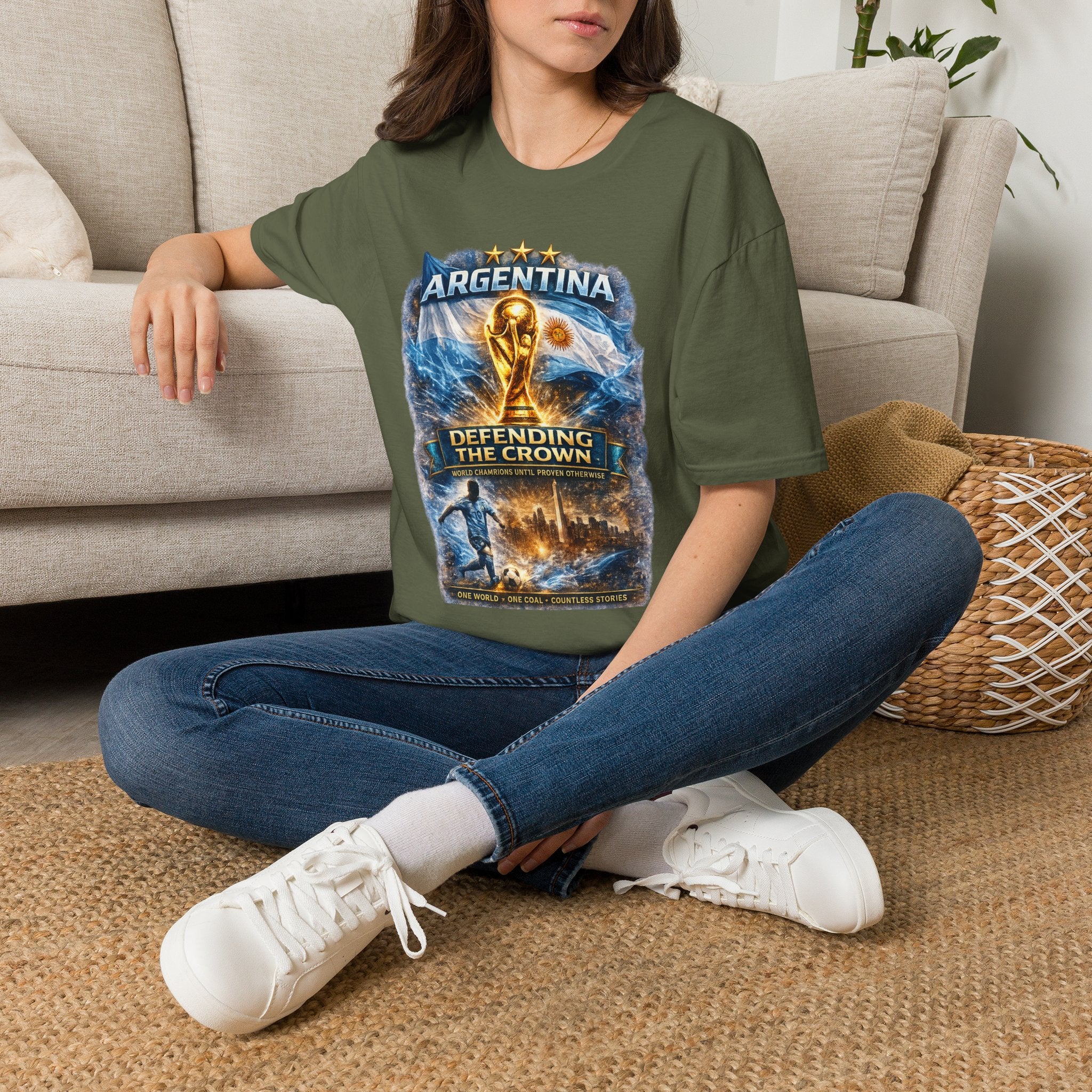 Argentina World Cup Trophy T-Shirt — Defending the Crown Soccer Fan Tee