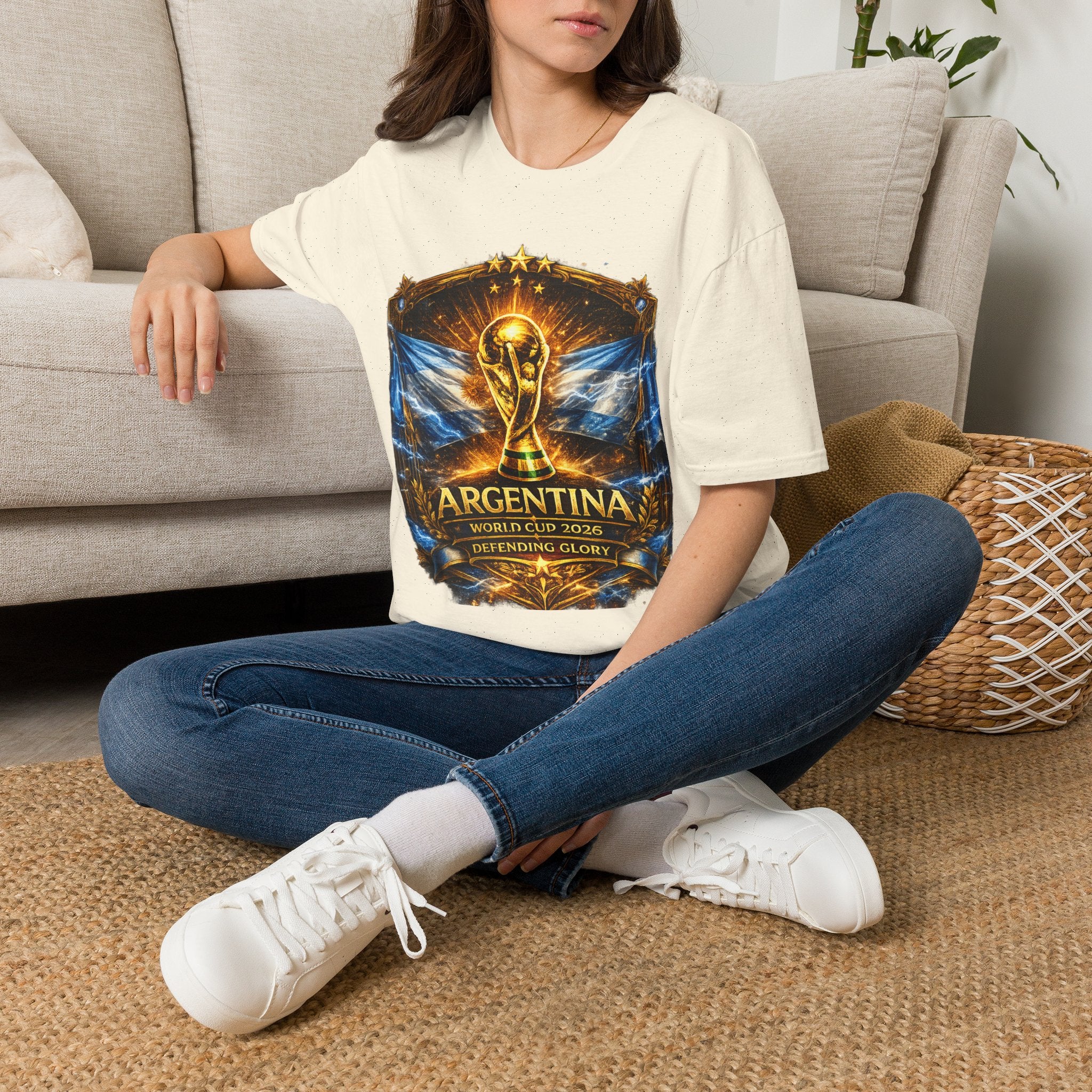 World Cup Argentina Soccer T‑Shirt — Gold Trophy Design
