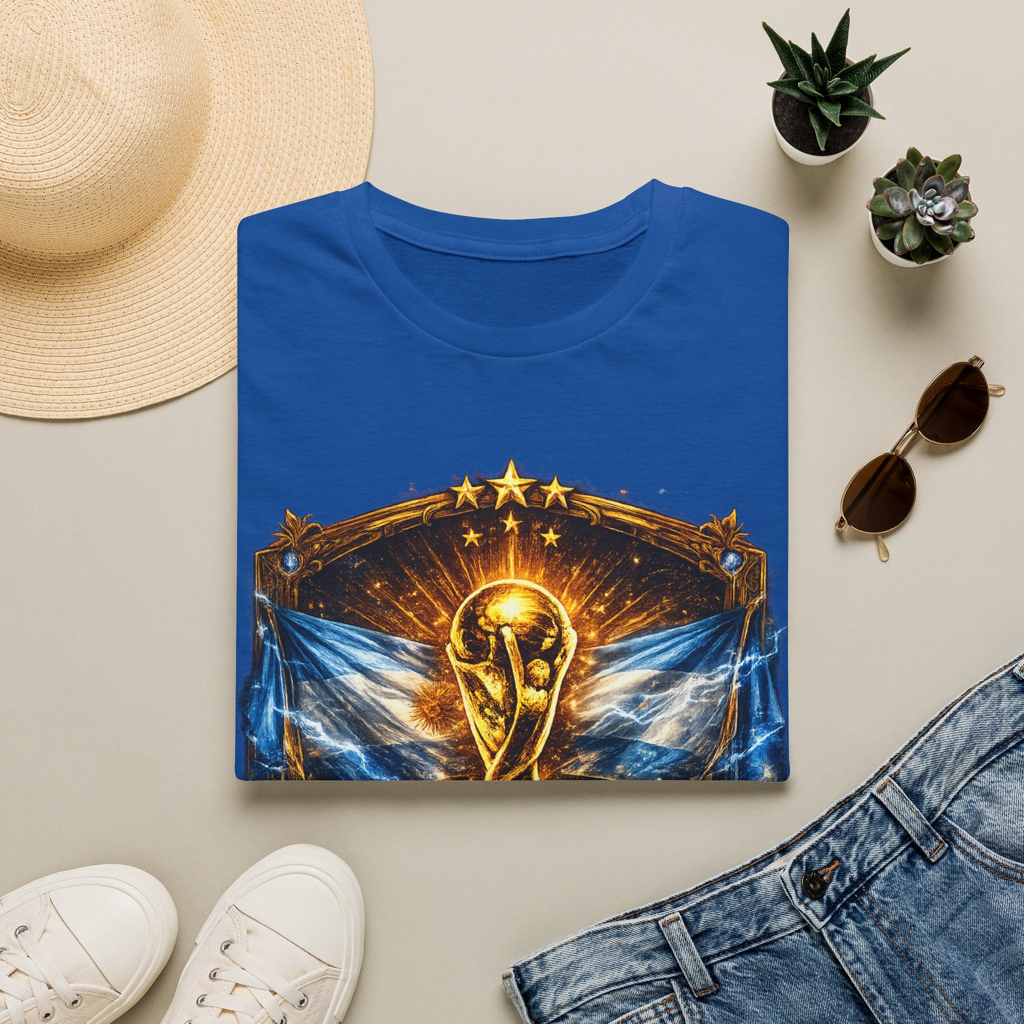 World Cup Argentina Soccer T‑Shirt — Gold Trophy Design