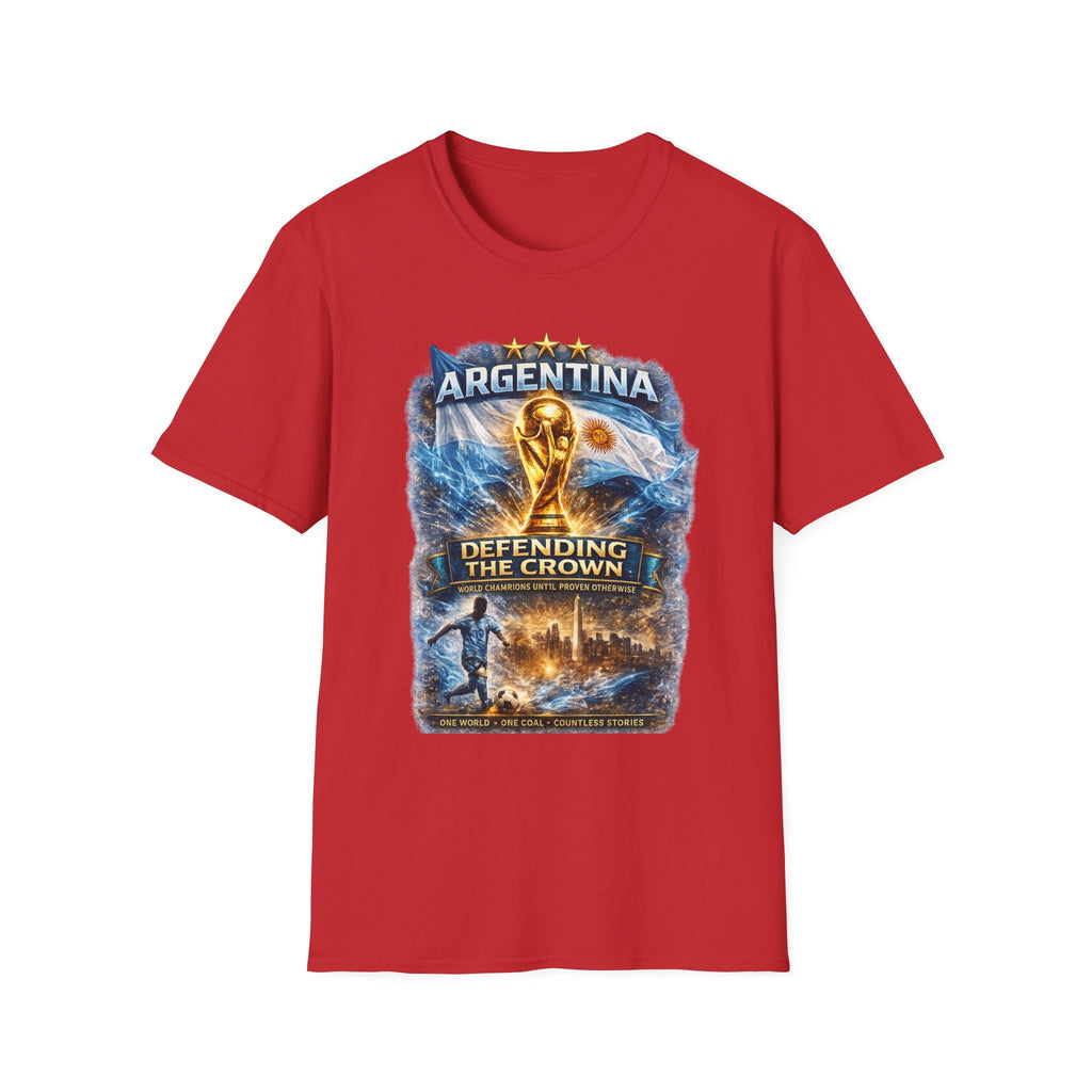 Argentina World Cup Trophy T-Shirt — Defending the Crown Soccer Fan Tee