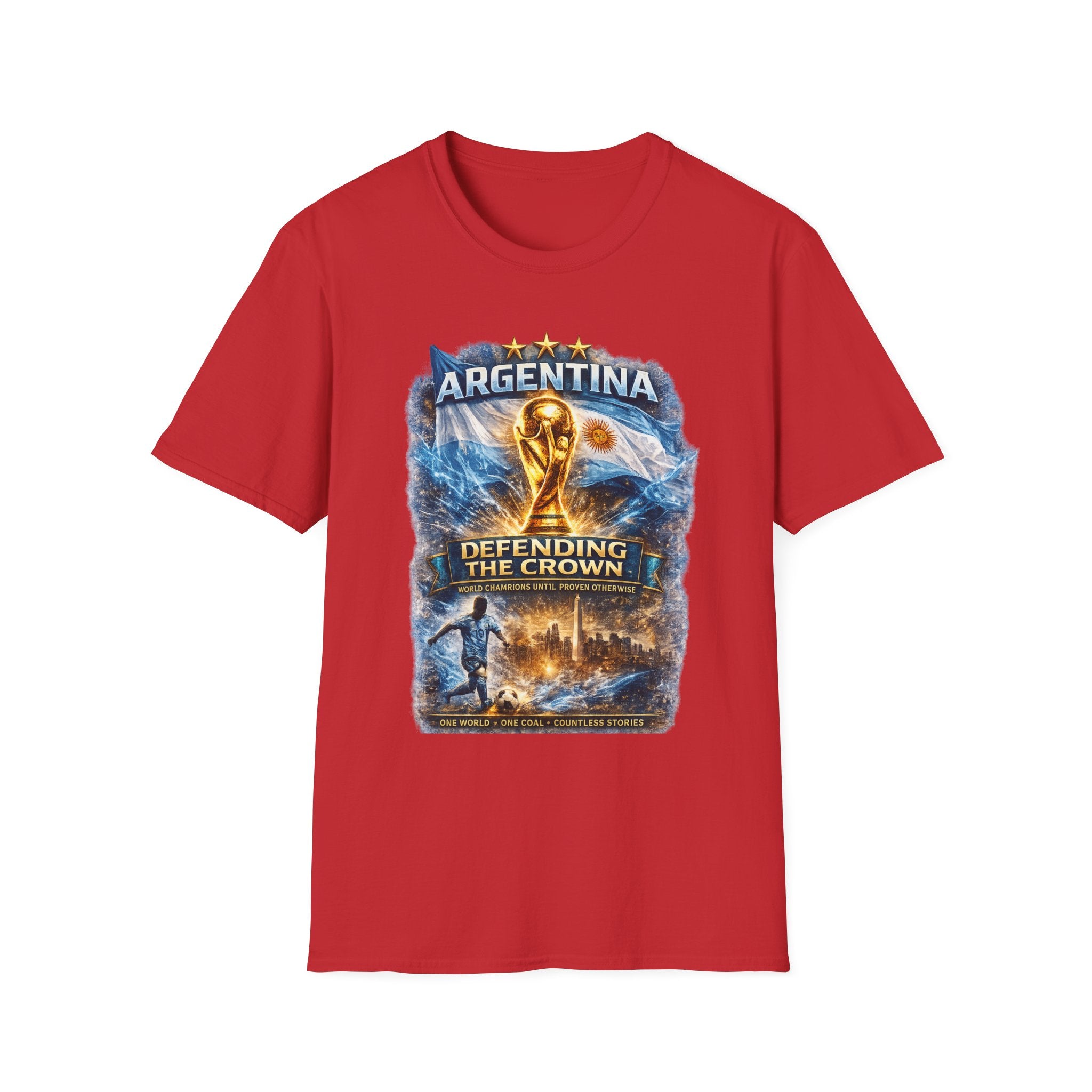 Argentina World Cup Trophy T-Shirt — Defending the Crown Soccer Fan Tee