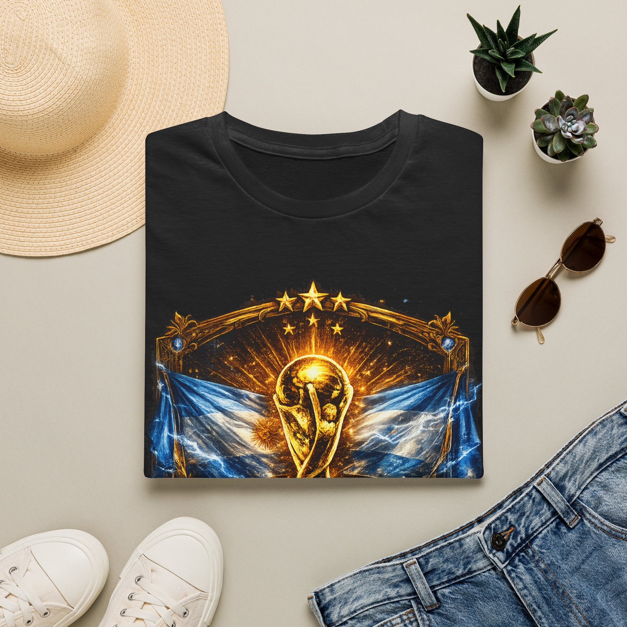 World Cup Argentina Soccer T‑Shirt — Gold Trophy Design