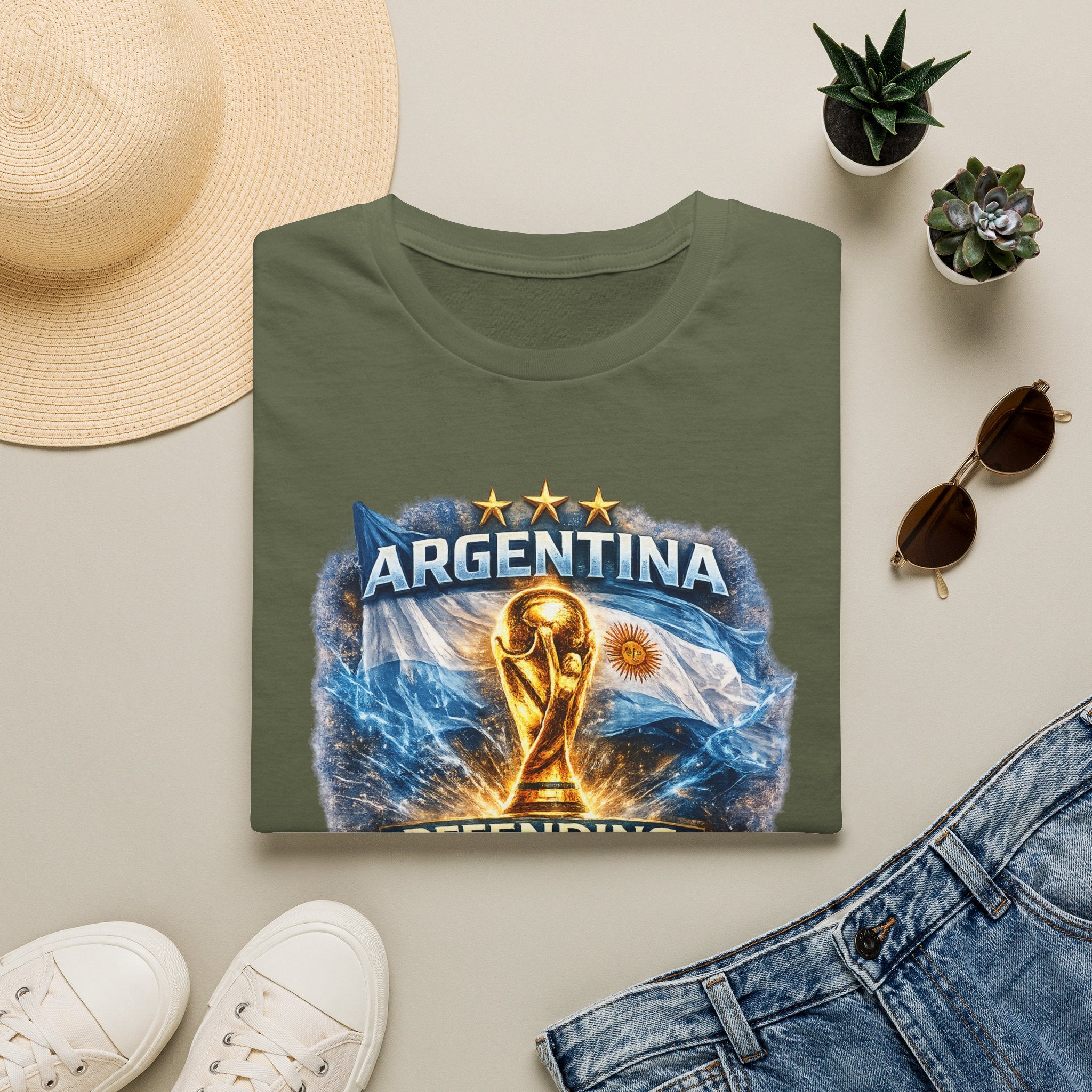 Argentina World Cup Trophy T-Shirt — Defending the Crown Soccer Fan Tee