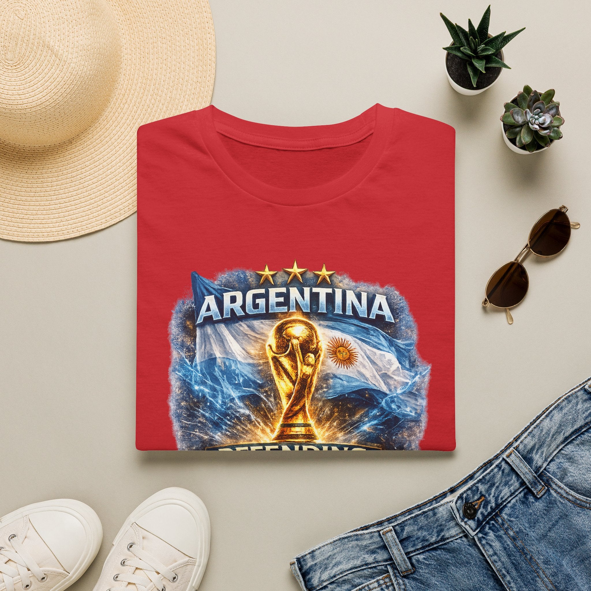 Argentina World Cup Trophy T-Shirt — Defending the Crown Soccer Fan Tee