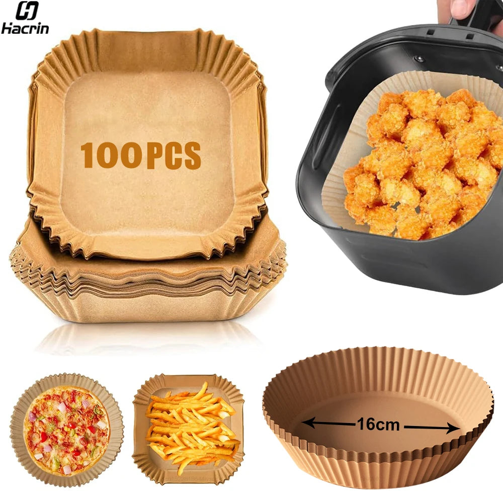 Air Fryer Paper Disposable Airfrying Baking Paper Round Square Air Fryer Liners Non-Stick Air Fryer Disposable Paper 50/100pcs