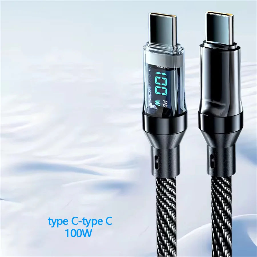 HOMEFISH 60W USB-C Super Fast Charging Cable with Digital Display, Braided Anti-Fracture Wire, Maximum Compatible with 120W