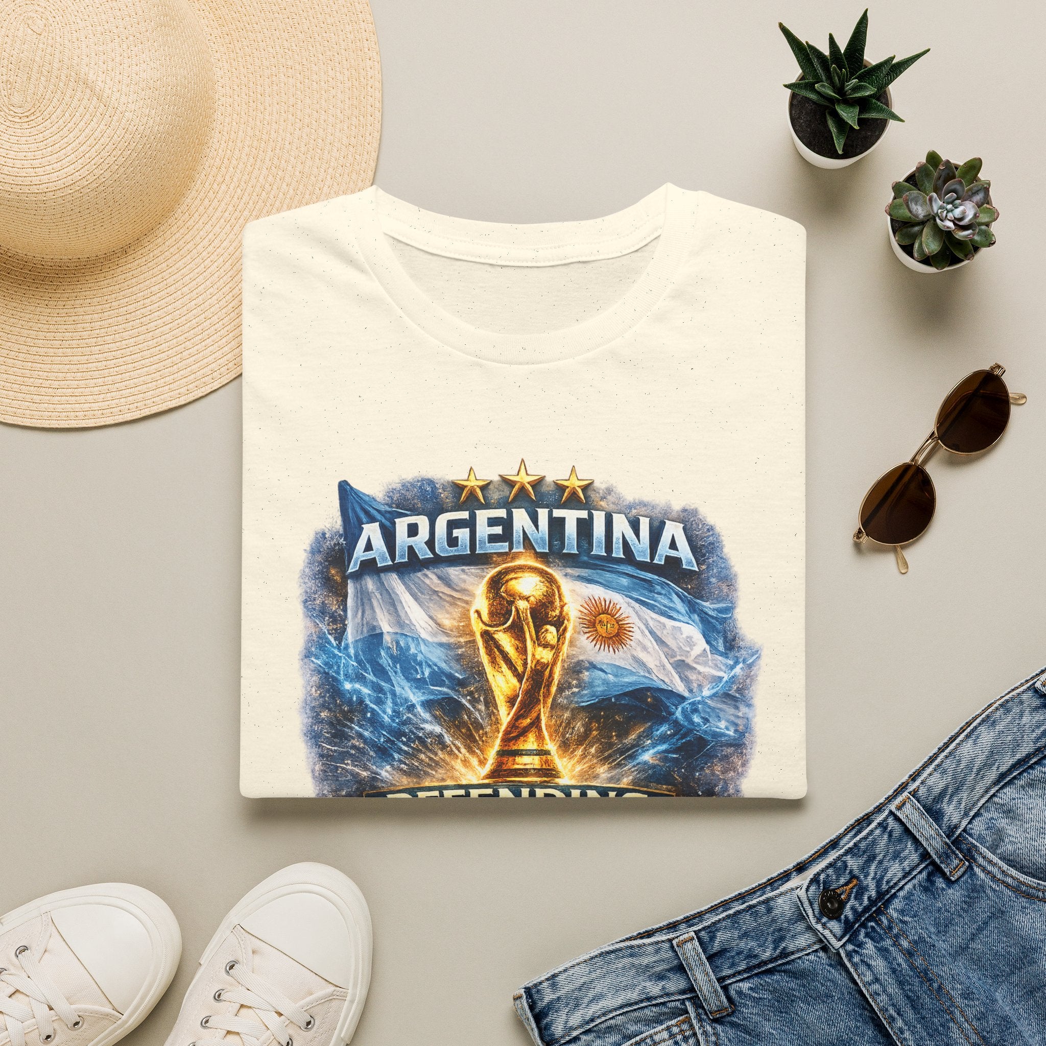 Argentina World Cup Trophy T-Shirt — Defending the Crown Soccer Fan Tee