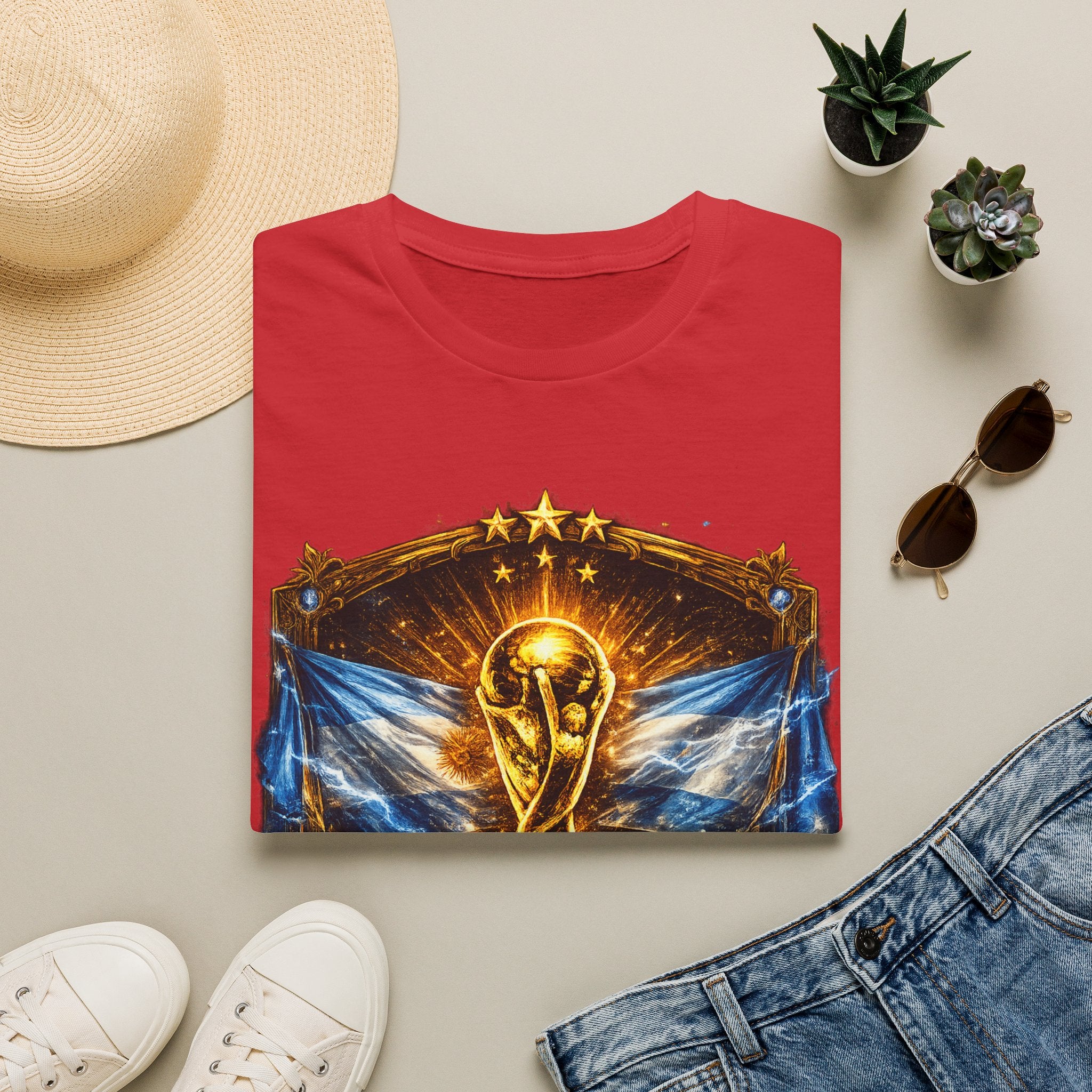 World Cup Argentina Soccer T‑Shirt — Gold Trophy Design