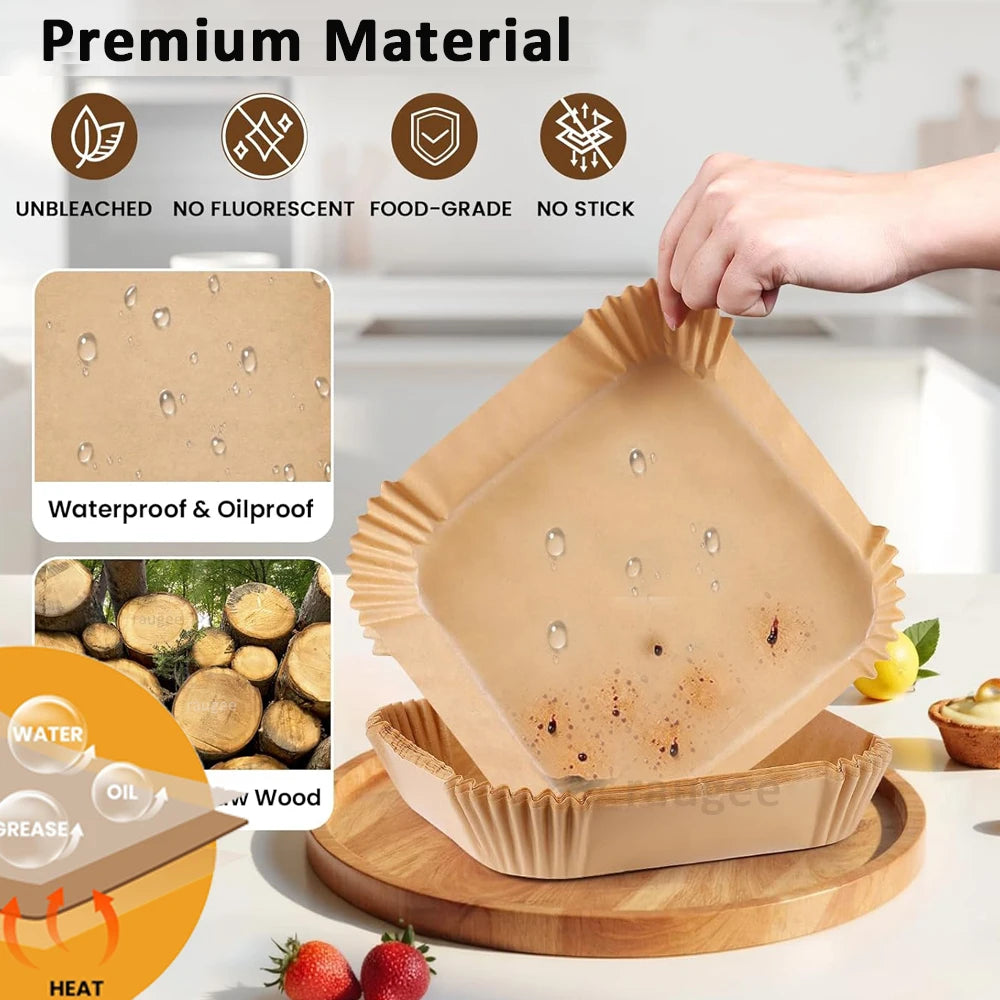 Air Fryer Paper Disposable Airfrying Baking Paper Round Square Air Fryer Liners Non-Stick Air Fryer Disposable Paper 50/100pcs