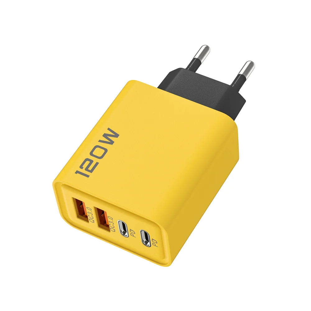 Total 120W 4-Port USB Type C Fast Wall Adapter for Quick Charge Mobile Phone - High-Speed Charging Dock for Phones Tablets
