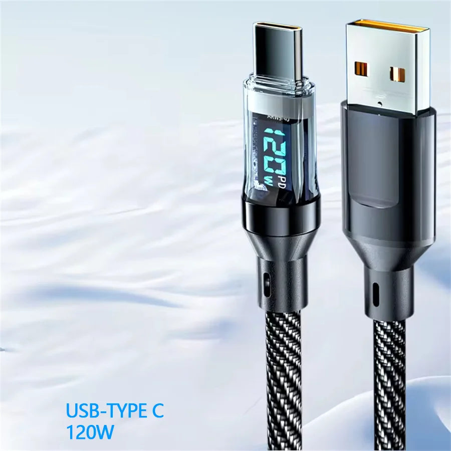 HOMEFISH 60W USB-C Super Fast Charging Cable with Digital Display, Braided Anti-Fracture Wire, Maximum Compatible with 120W
